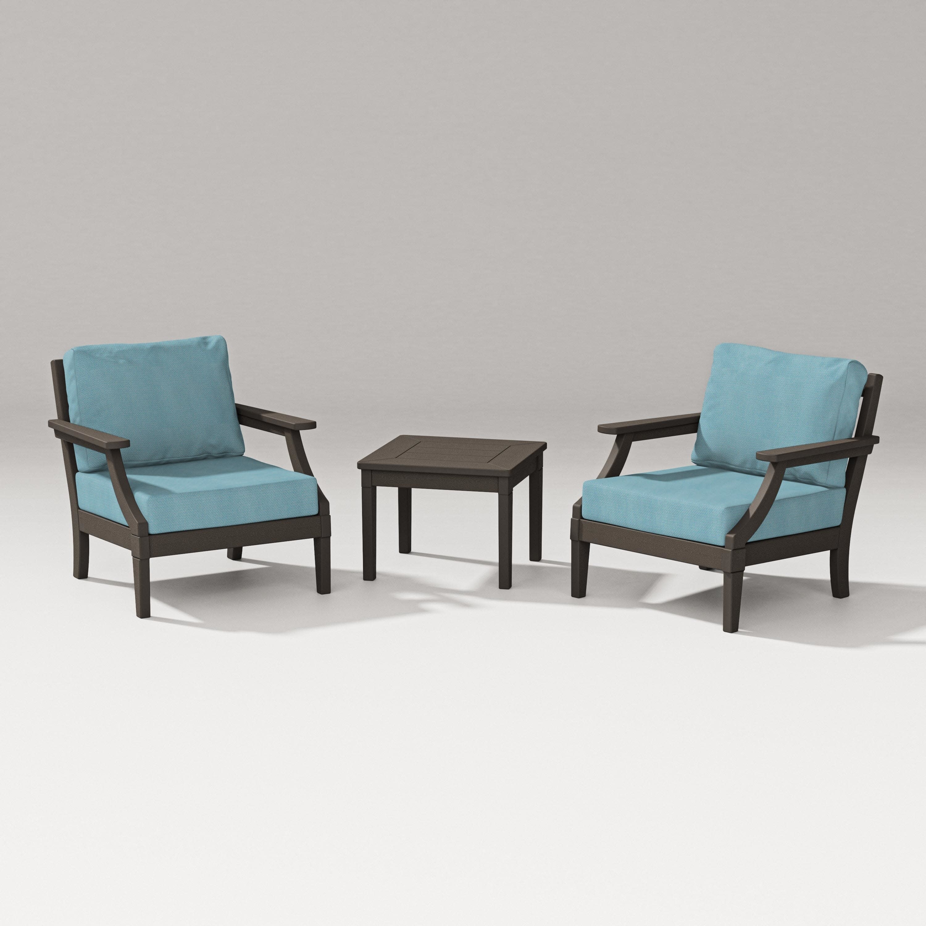 Estate 3-Piece Lounge Chair Set in Vintage Coffee / Lattice Sky Blue