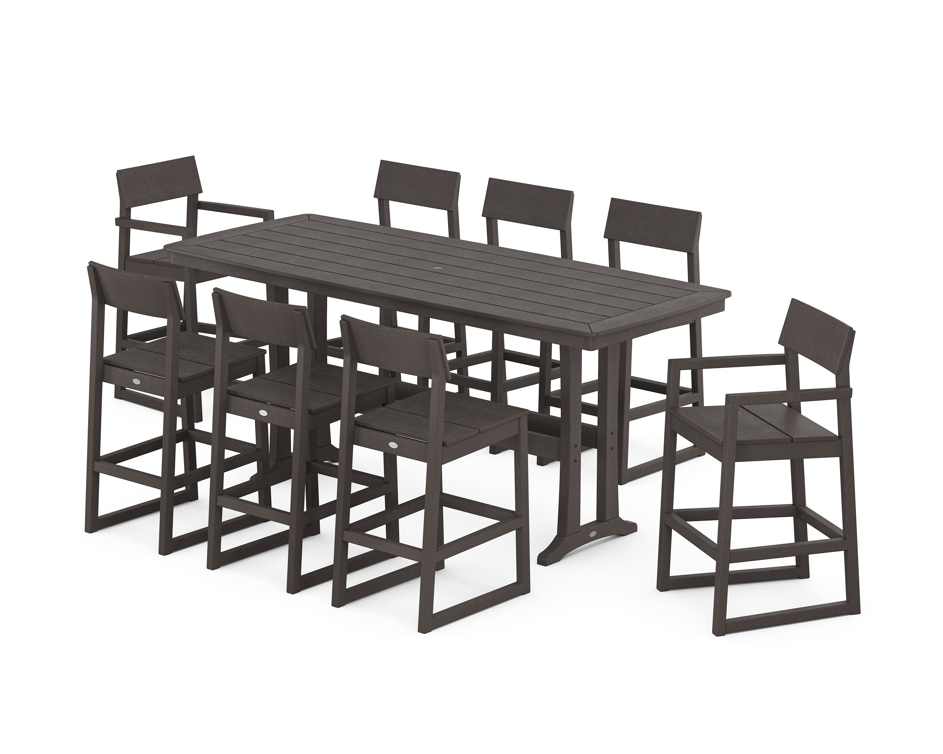 EDGE 9-Piece Bar Set with Trestle Legs in Vintage Coffee