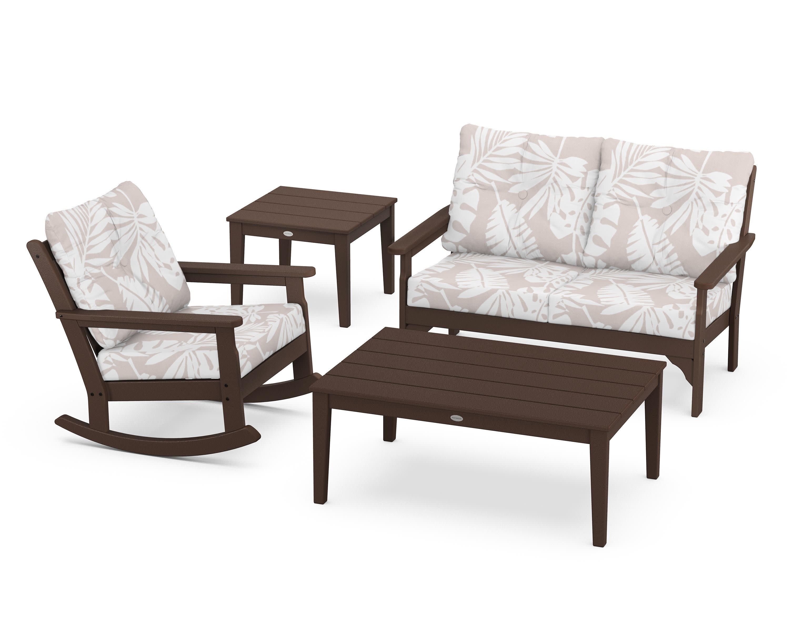 Vineyard 4-Piece Deep Seating Rocker Set in Mahogany / Leaf Dune Burlap
