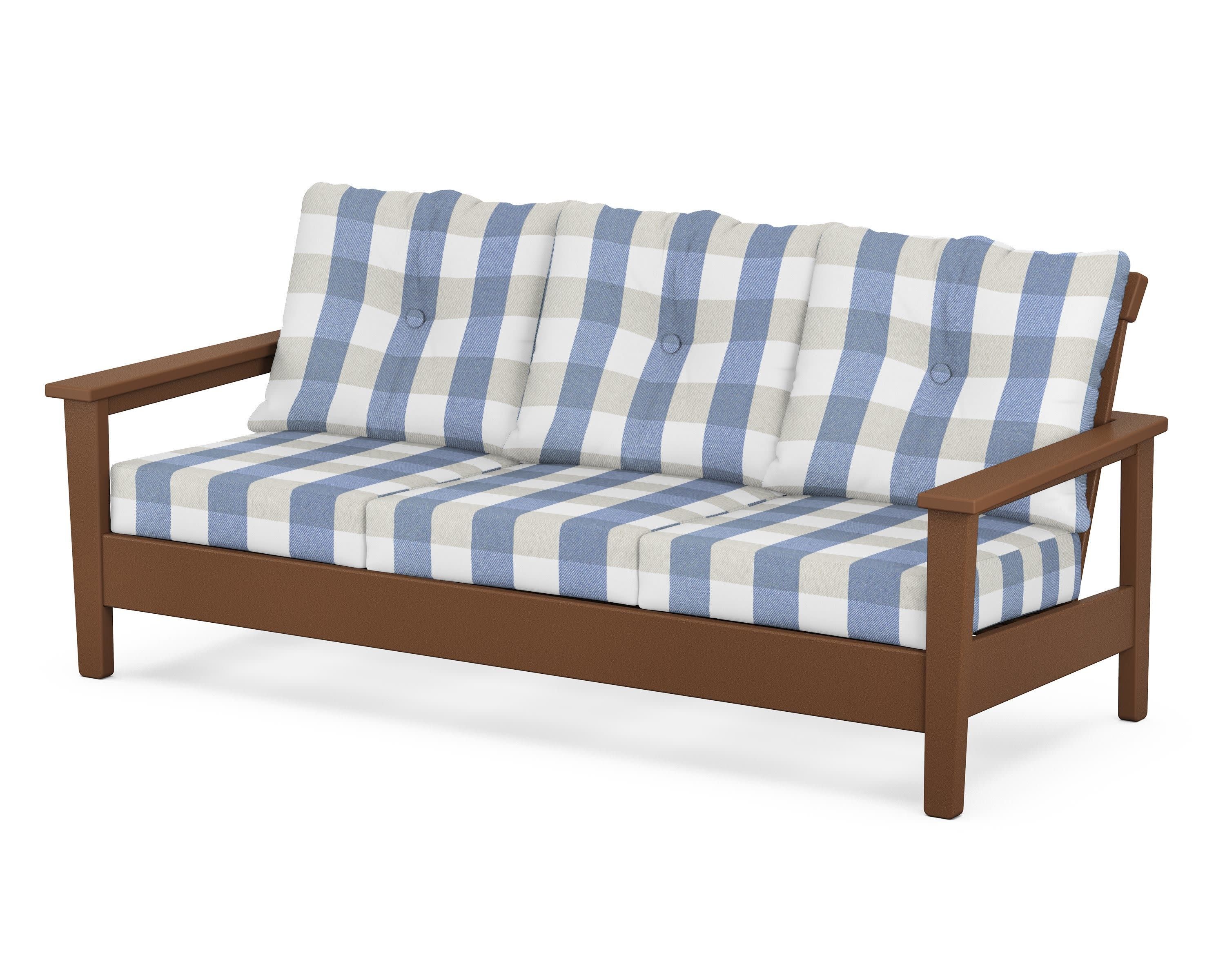 Prescott Deep Seating Sofa in Teak / Buffalo Plaid Sky Blue