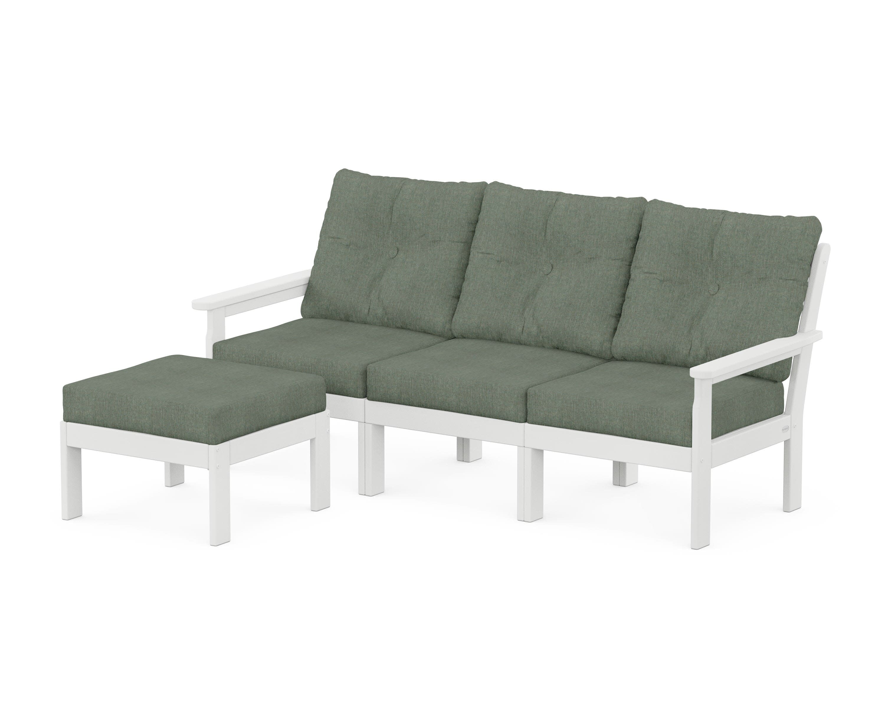 Vineyard 4-Piece Sectional with Ottoman in White / Cast Sage