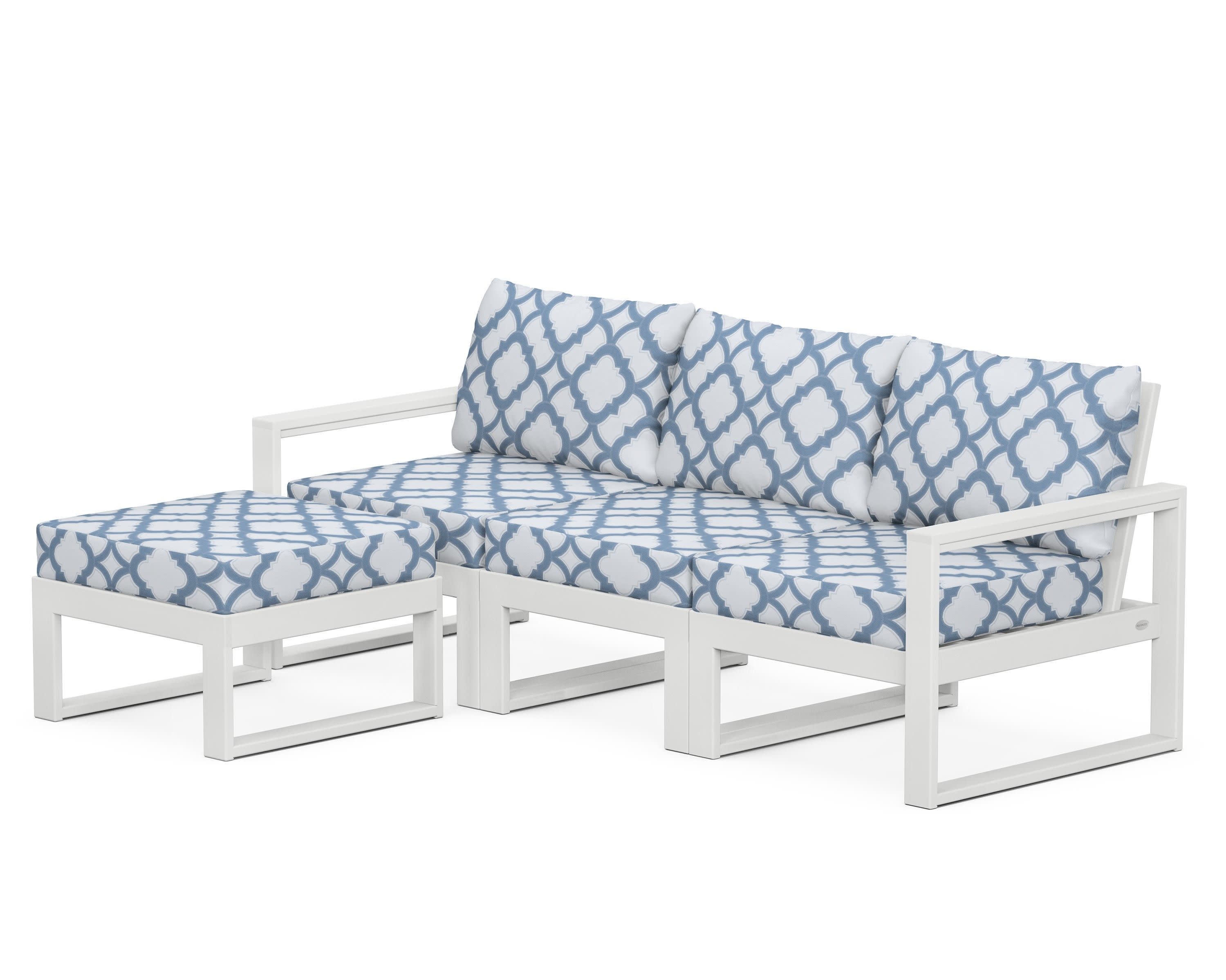 EDGE 4-Piece Modular Deep Seating Set with Ottoman in White / Trellis Sky Blue
