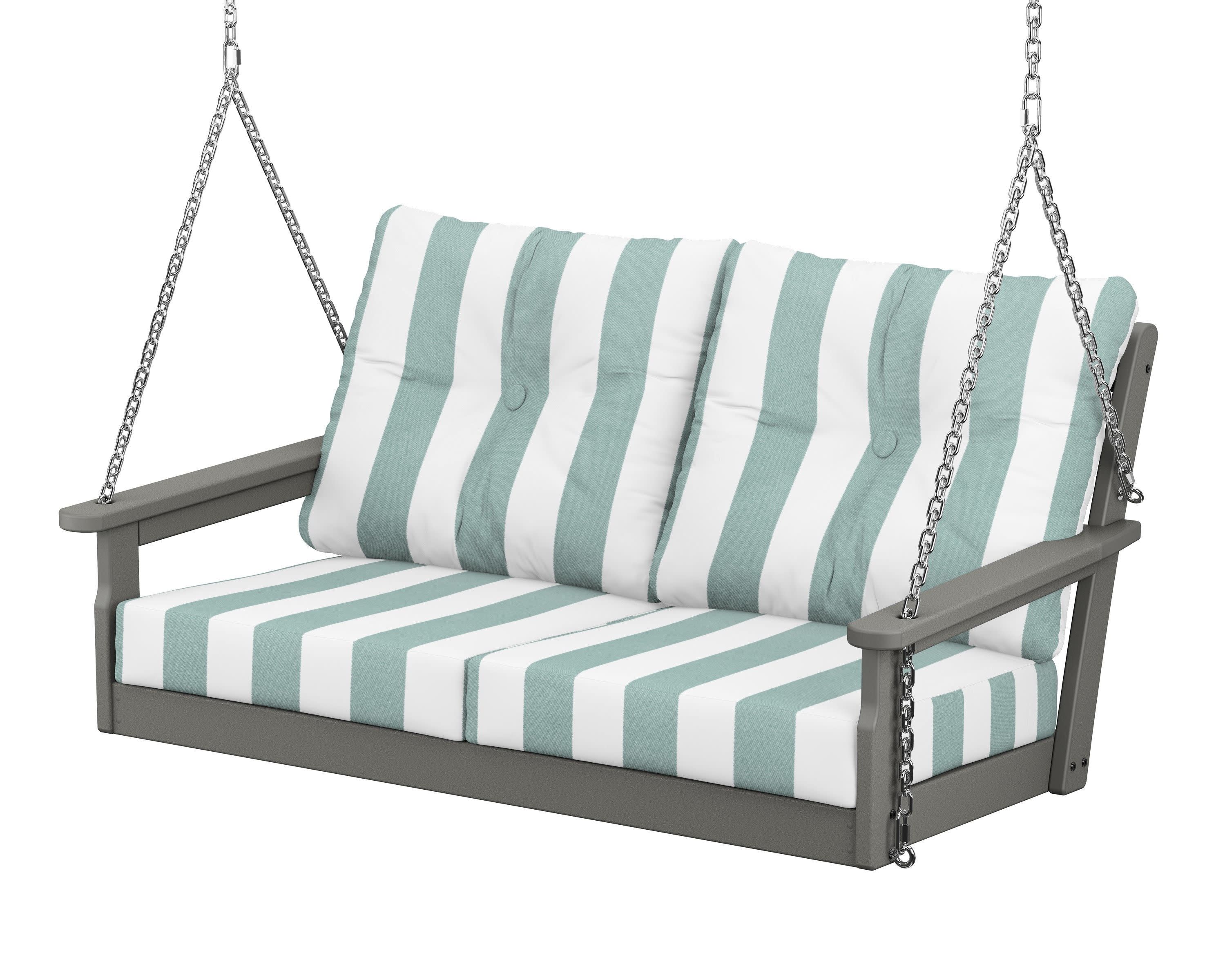 Vineyard Deep Seating Swing in Slate Grey / Cabana Stripe Glacier Spa