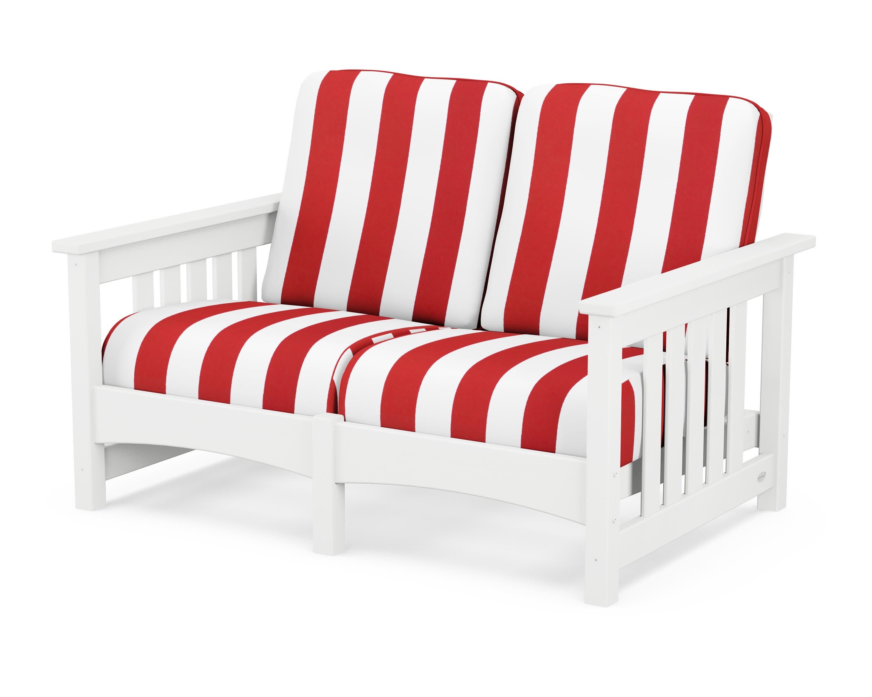 Club Mission Loveseat in White / Cabana Stripe Crimson