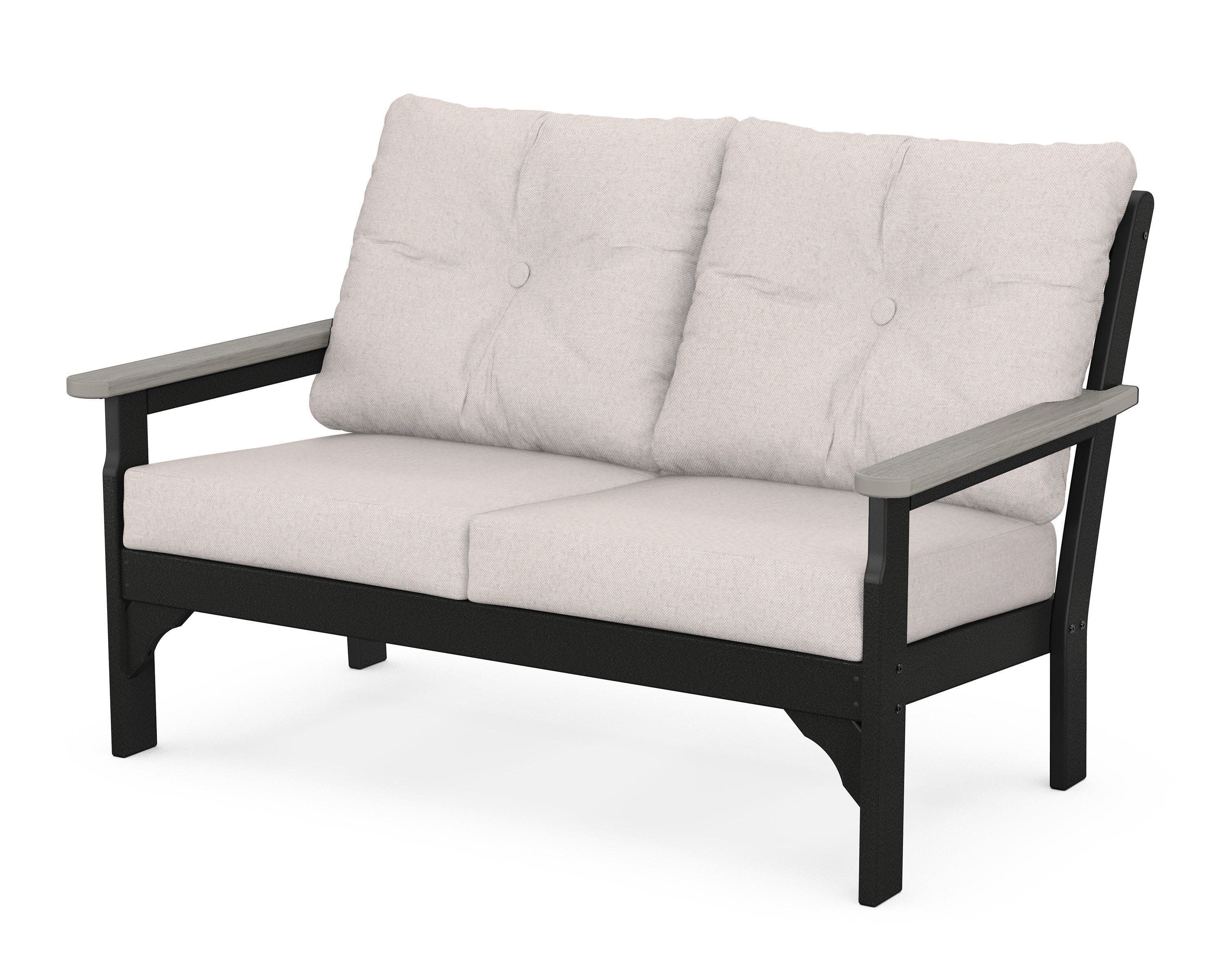Vineyard Deep Seating Loveseat in Black / Driftwood / Dune Burlap