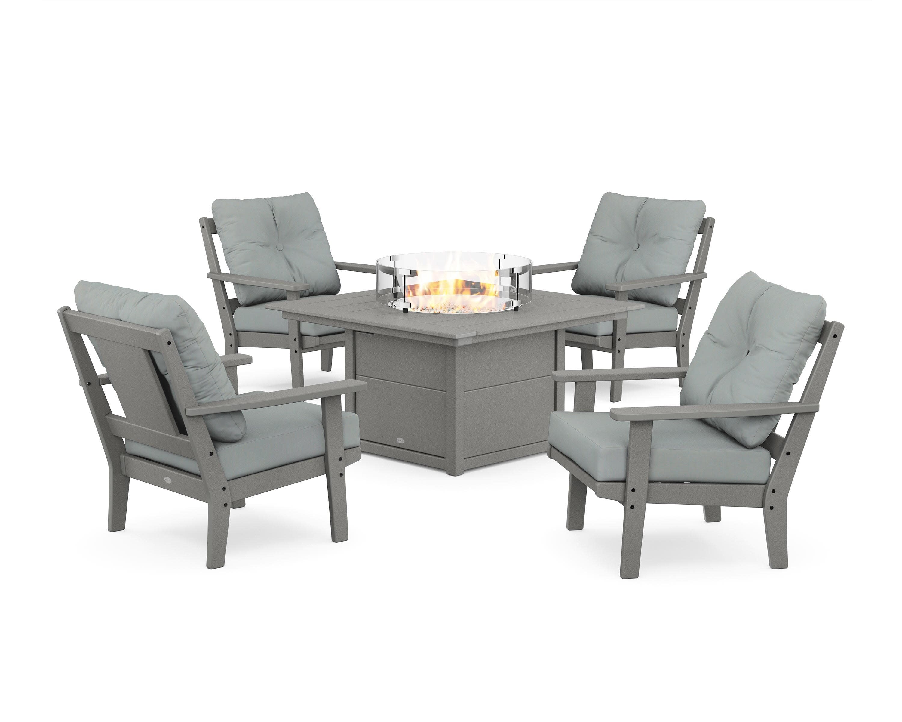 Prairie 5-Piece Deep Seating Set with Fire Pit Table in Slate Grey / Spa