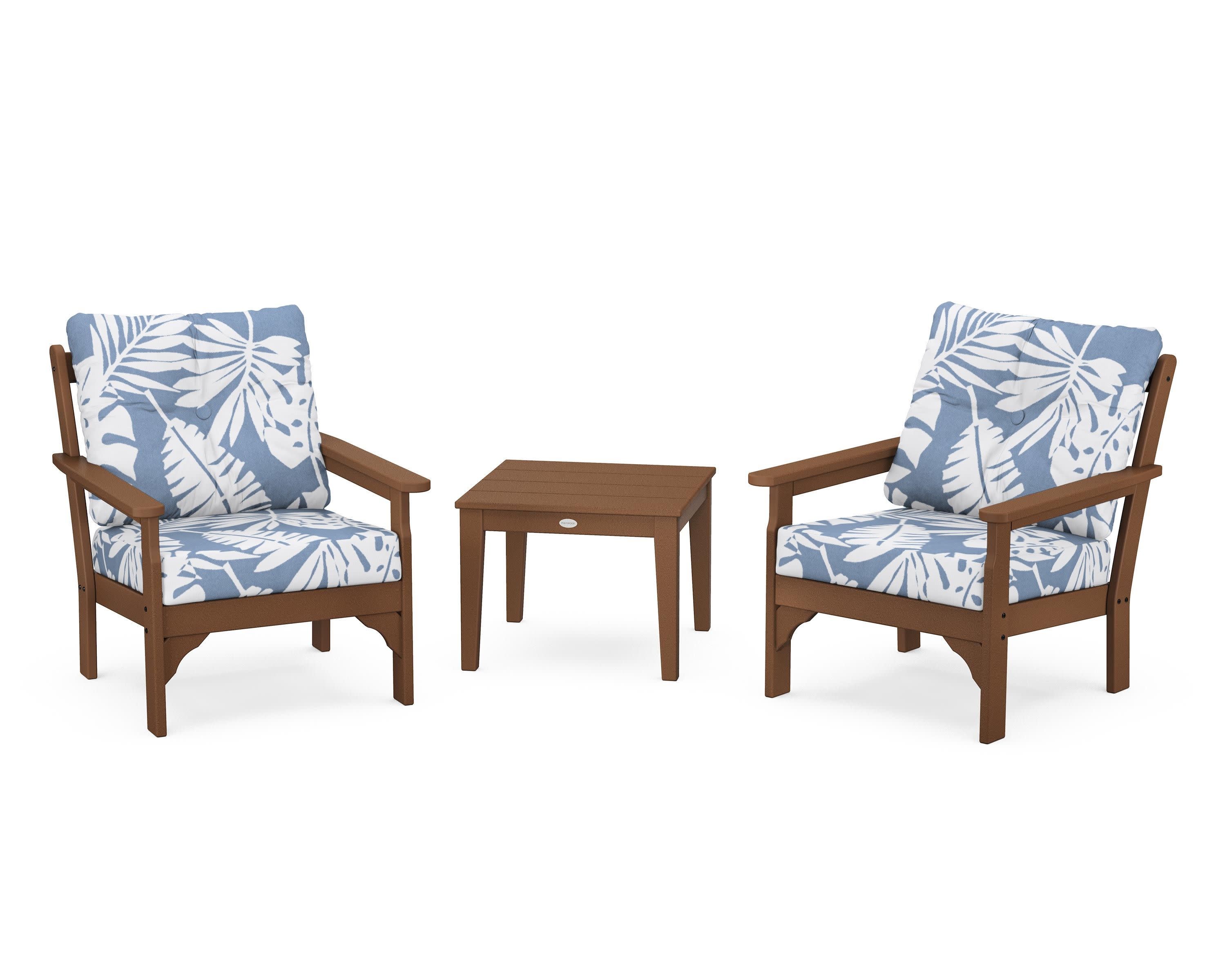 Vineyard 3-Piece Deep Seating Set in Teak / Leaf Sky Blue