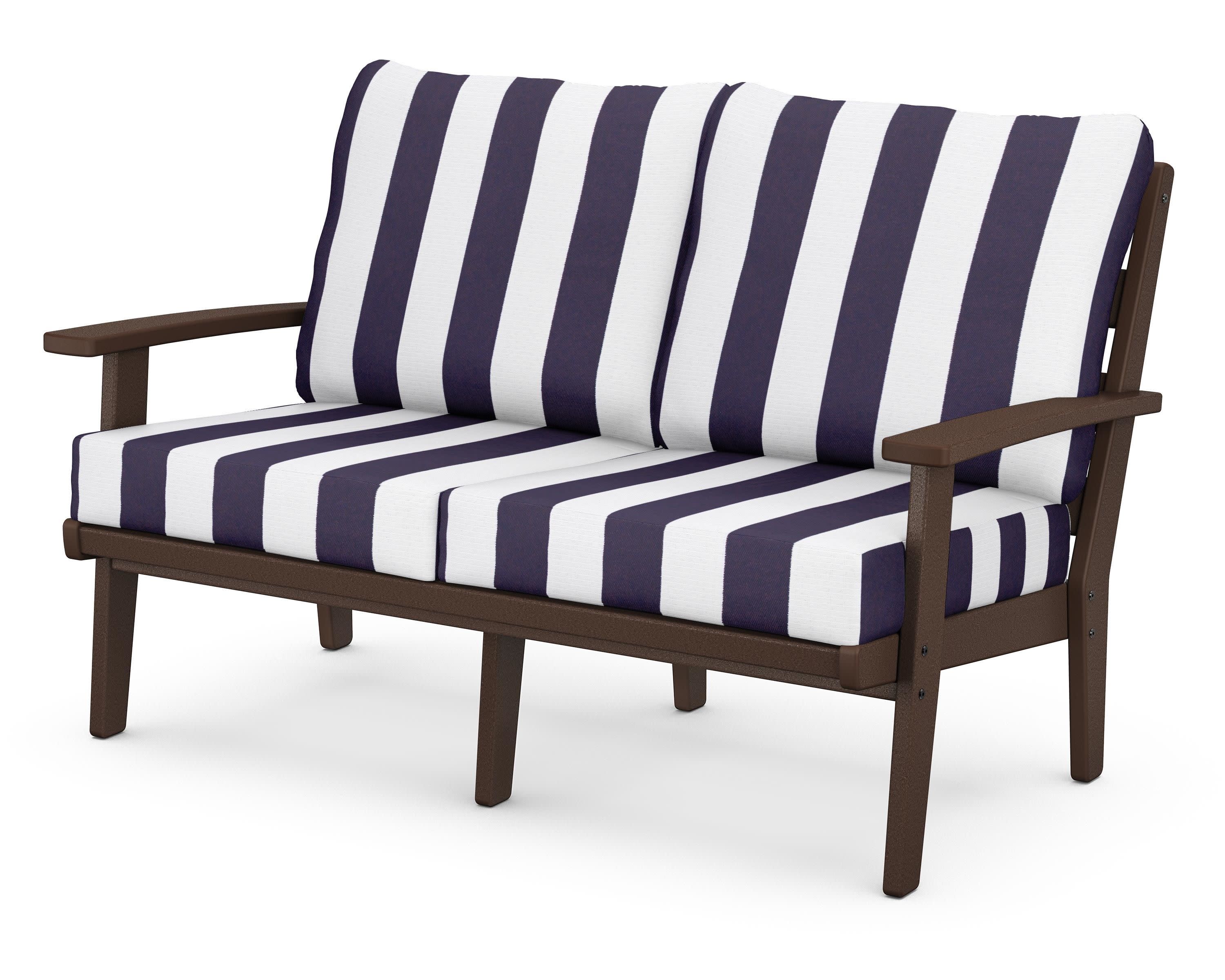 Grant Park Deep Seating Loveseat in Mahogany / Cabana Stripe Navy