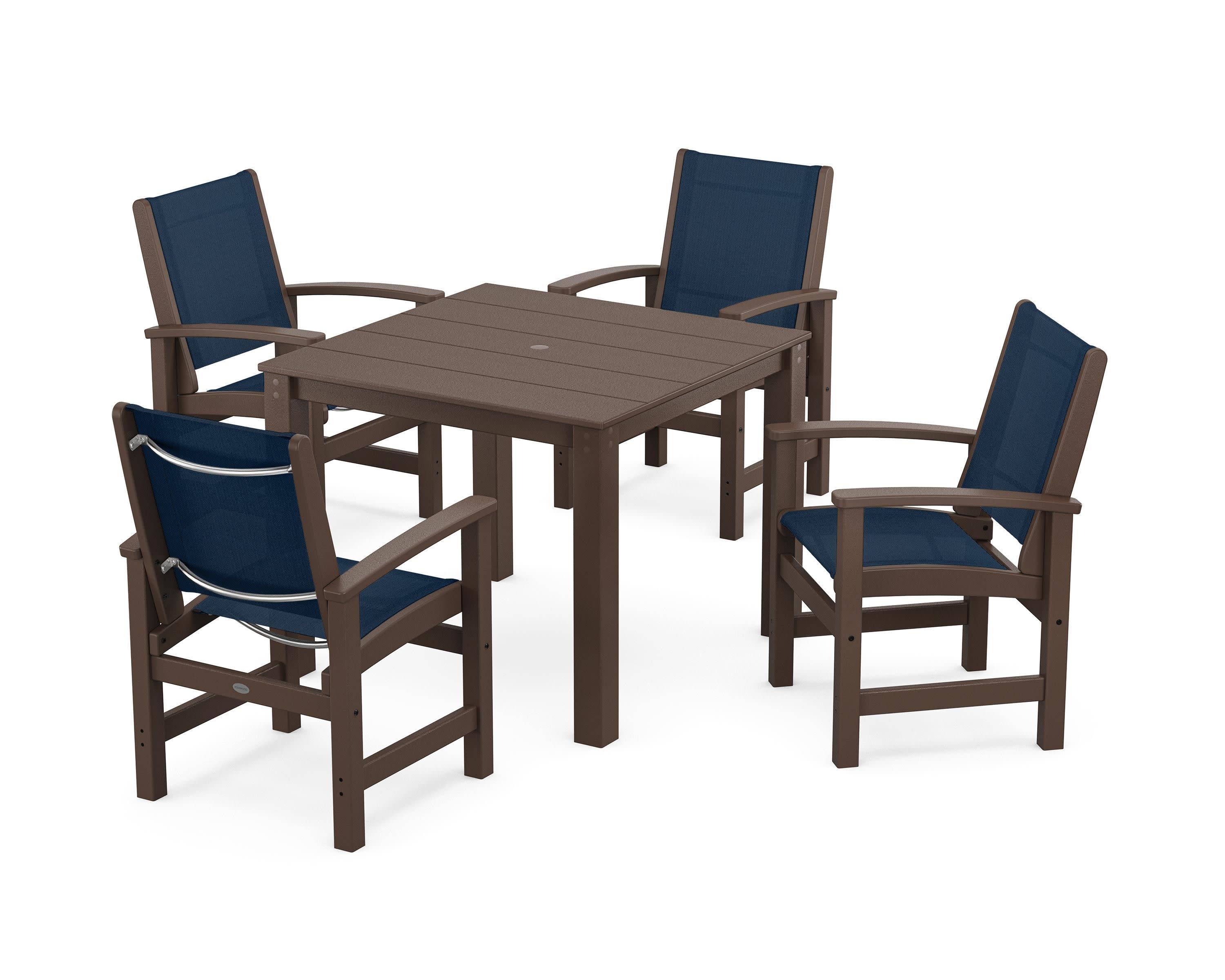 Coastal 5-Piece Parsons Dining Set in Mahogany / Navy Blue Sling