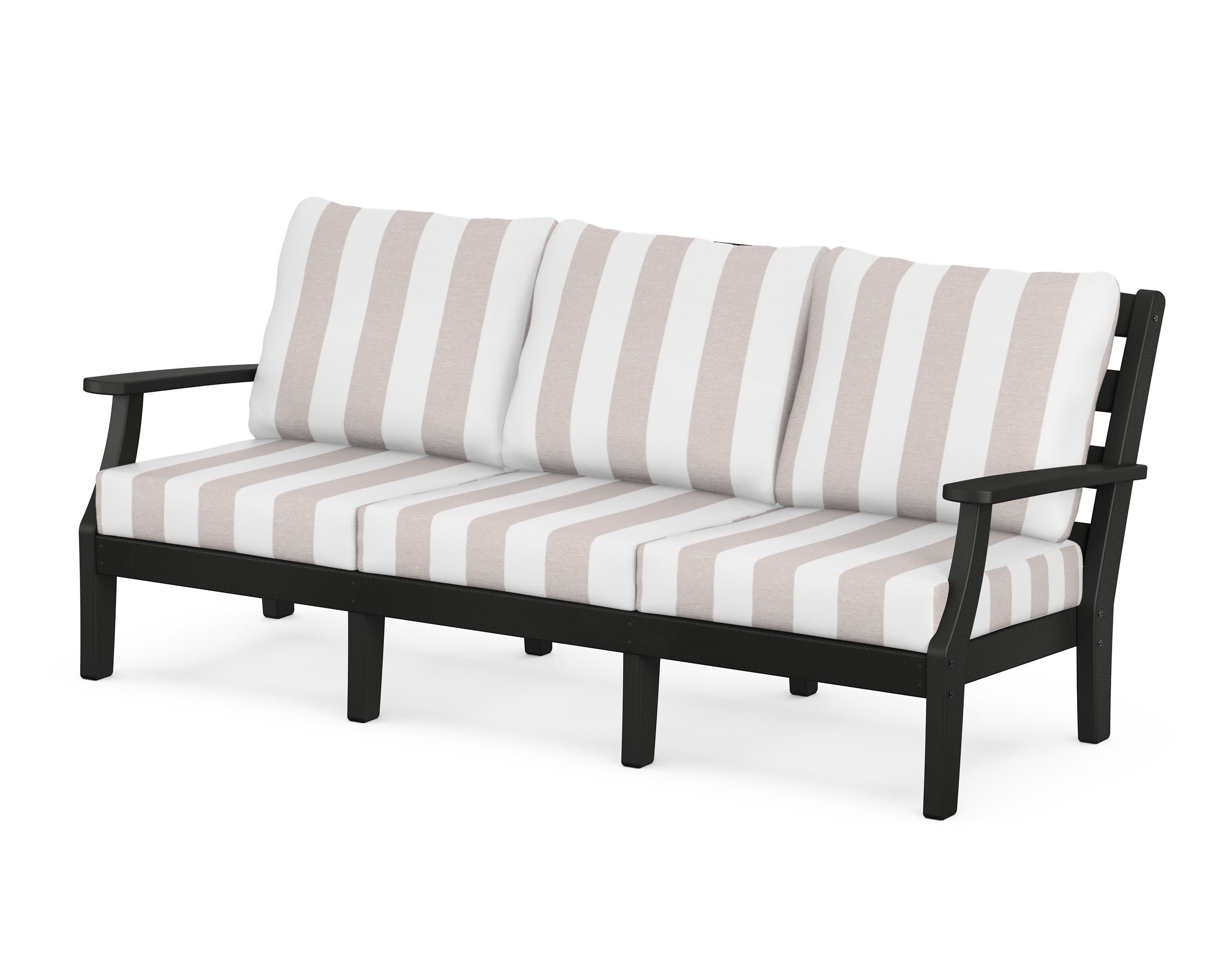 Chesapeake Deep Seating Sofa in Black / Cabana Stripe Dune Burlap