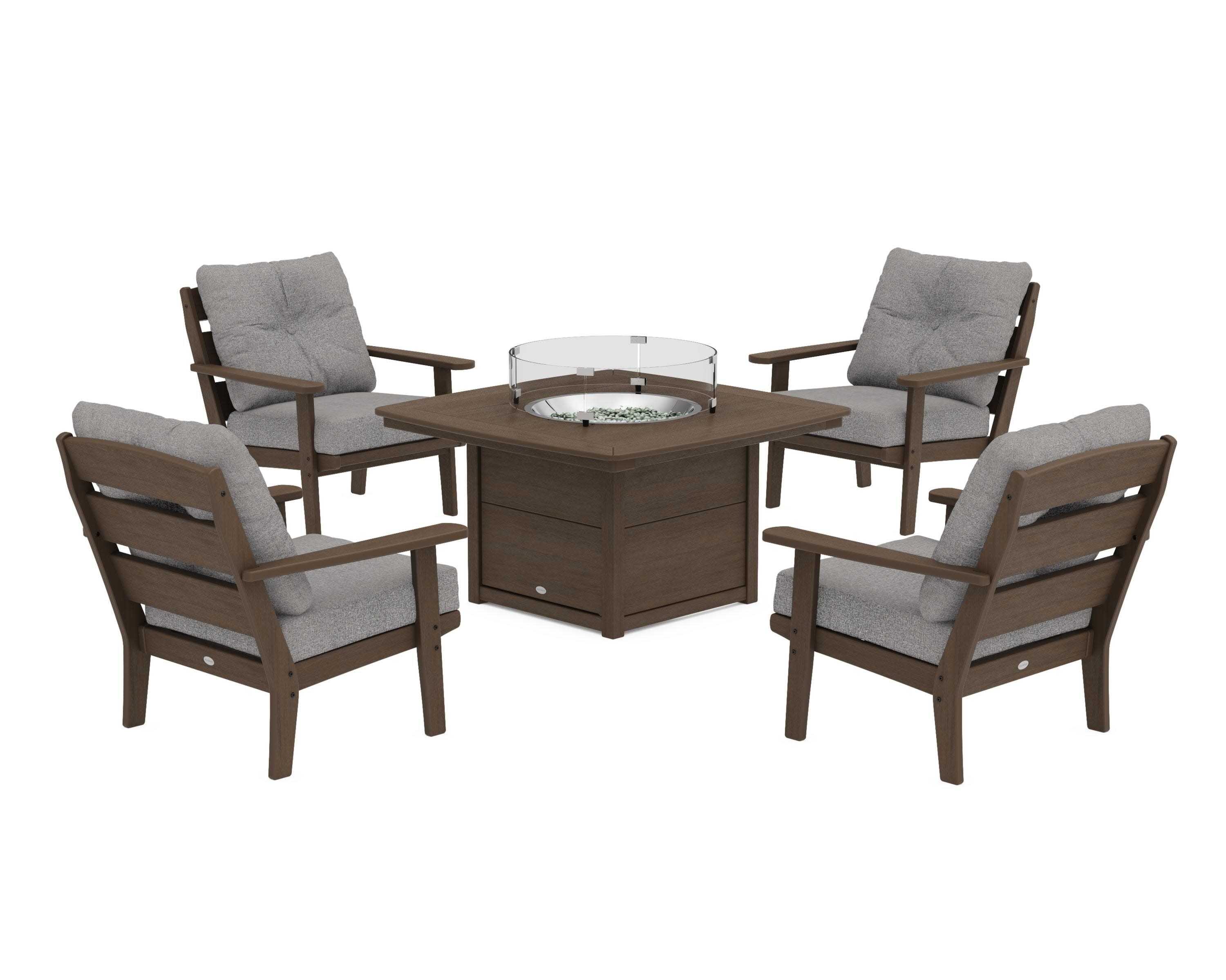 Lakeside 5-Piece Deep Seating Set with Nautical Fire Pit Table in Kona / Grey Mist