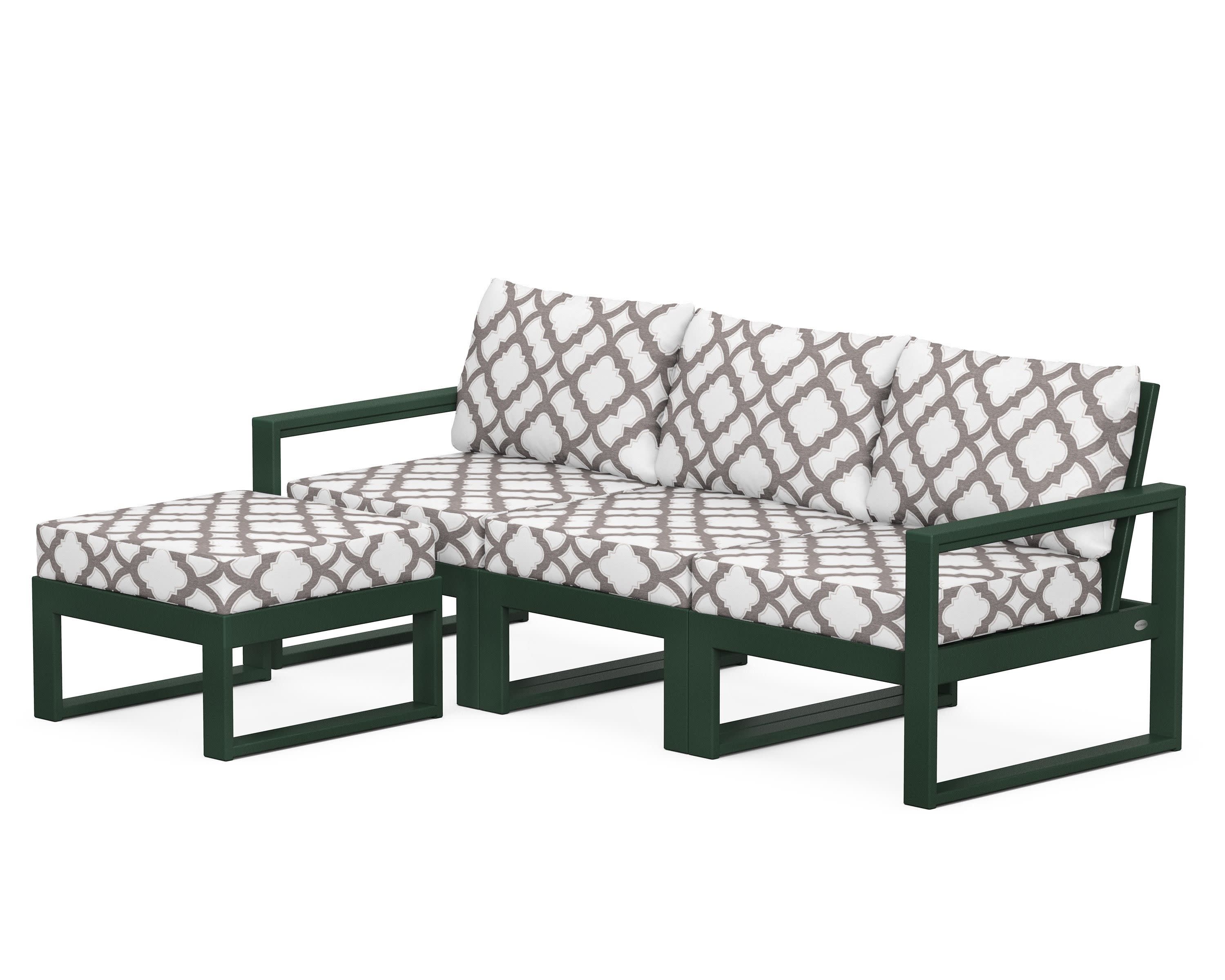 EDGE 4-Piece Modular Deep Seating Set with Ottoman in Green / Trellis Grey Mist