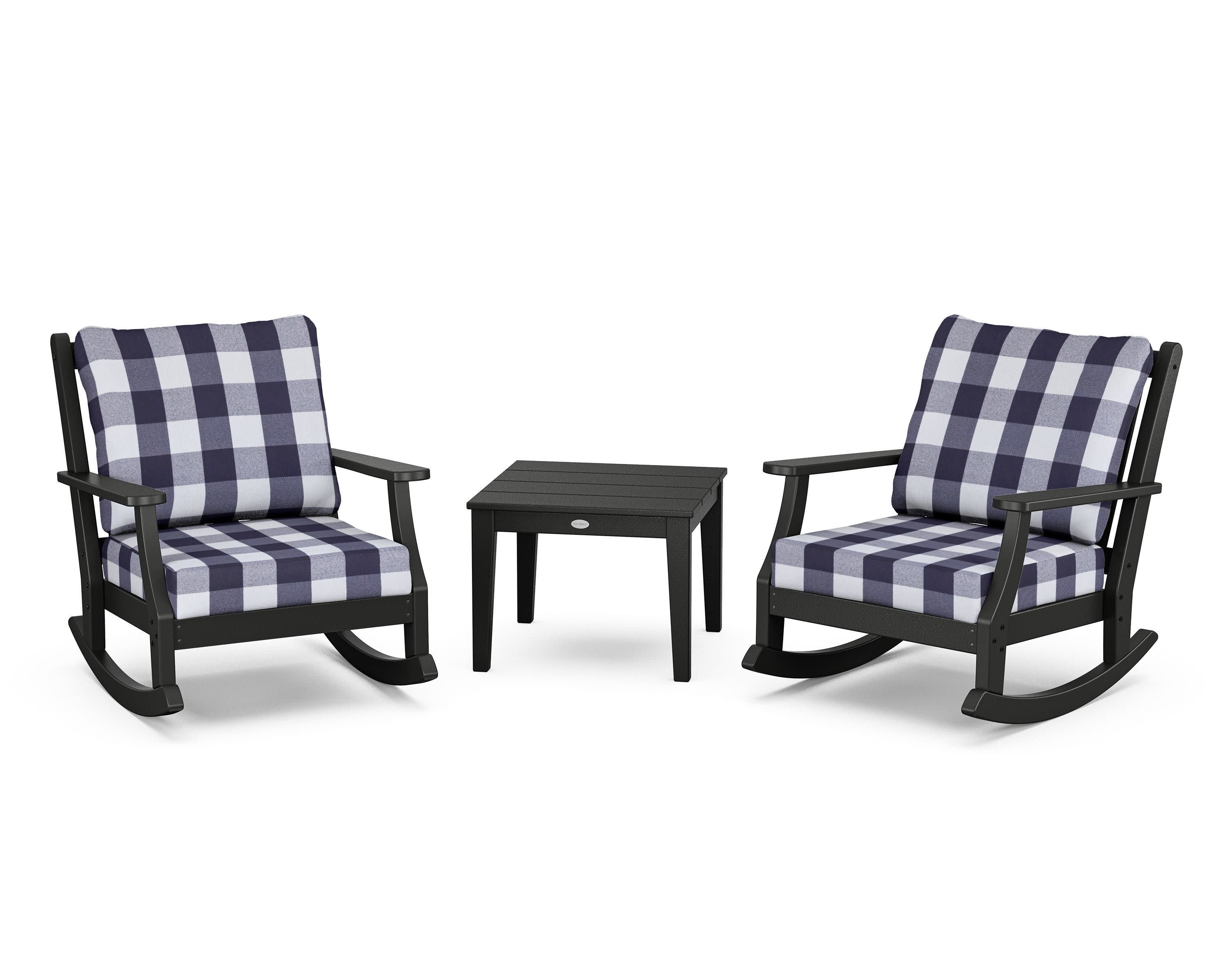 Wovendale 3-Piece Deep Seating Rocker Set in Black / Buffalo Plaid Navy