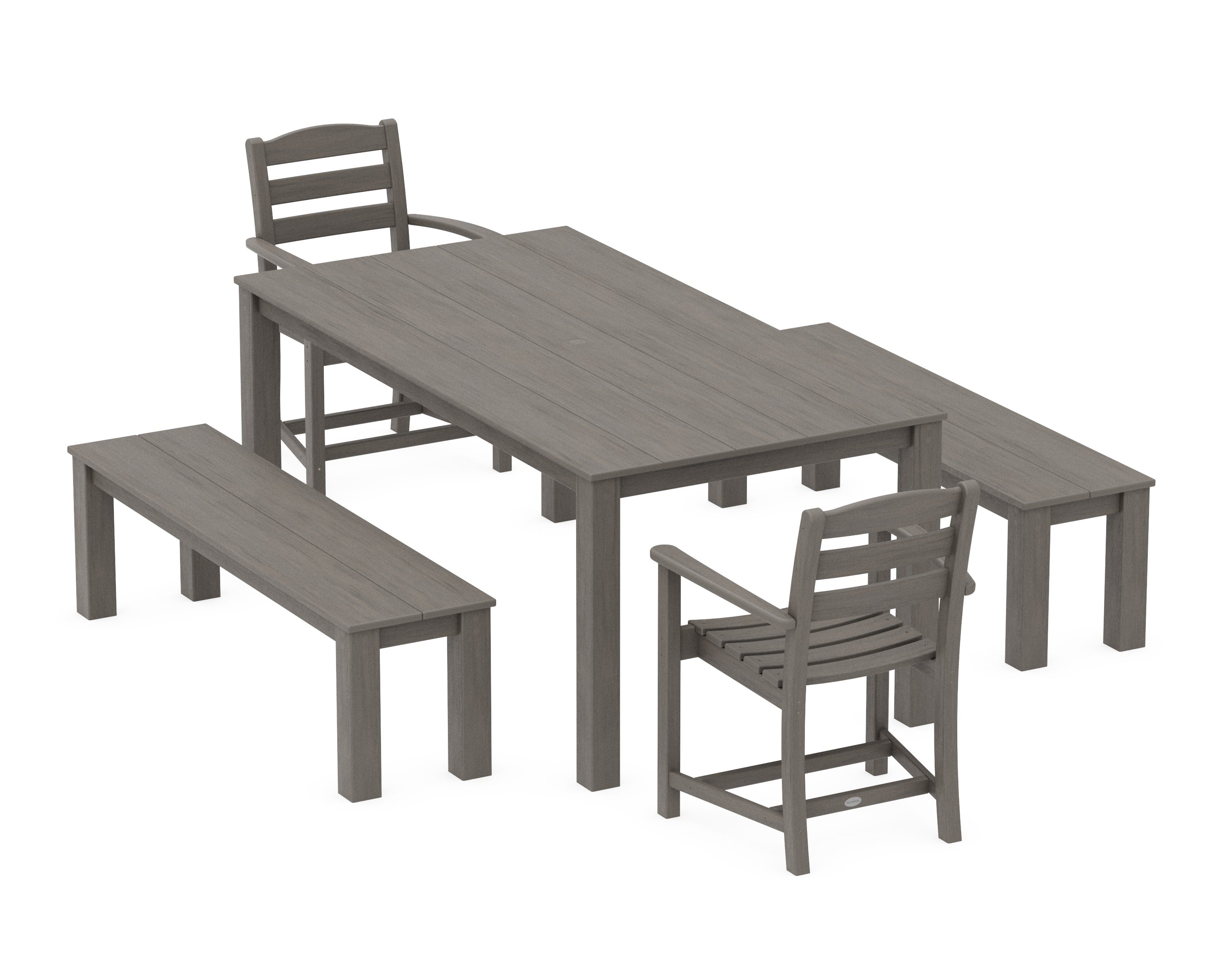 La Casa Cafe' 5-Piece Parsons Dining Set with Benches in Driftwood