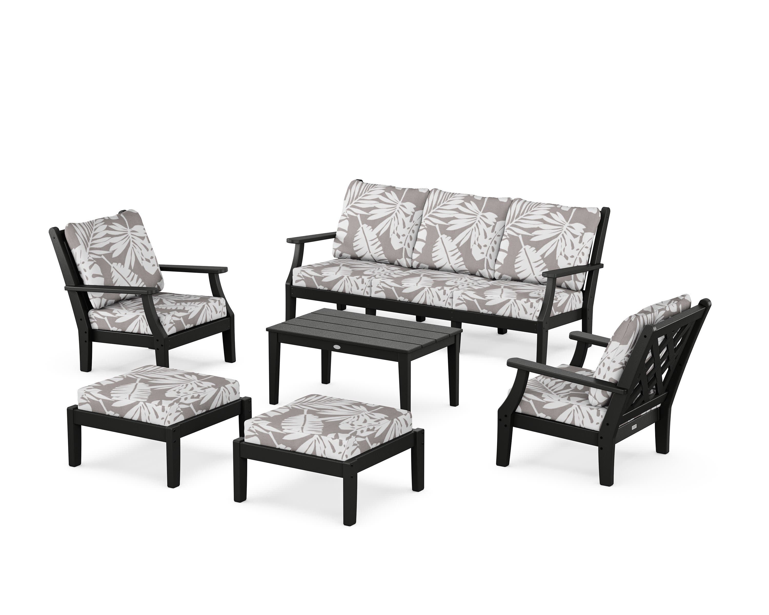 Wovendale 6-Piece Lounge Sofa Set in Black / Leaf Grey Mist