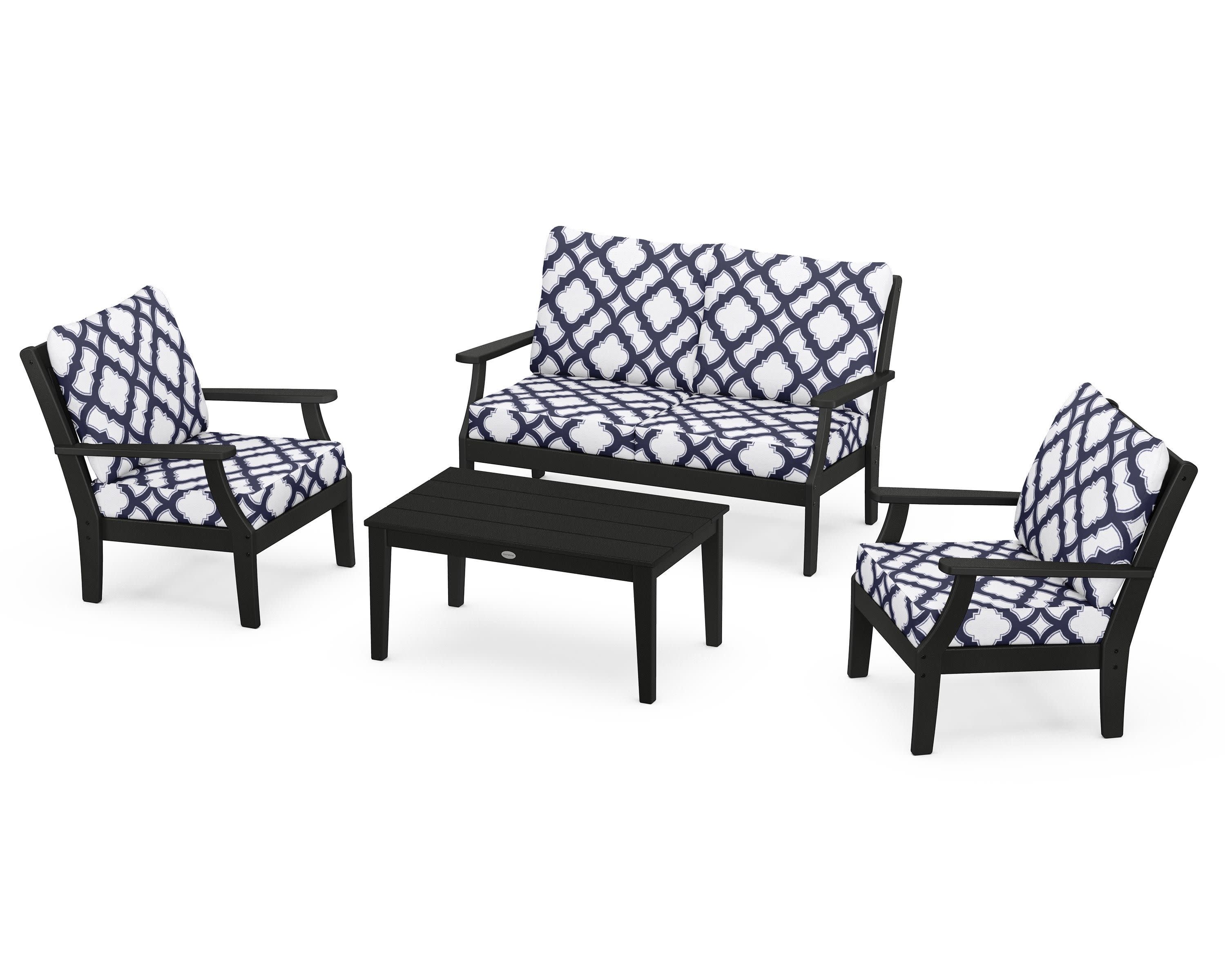 Braxton 4-Piece Deep Seating Chair Set in Black / Trellis Navy