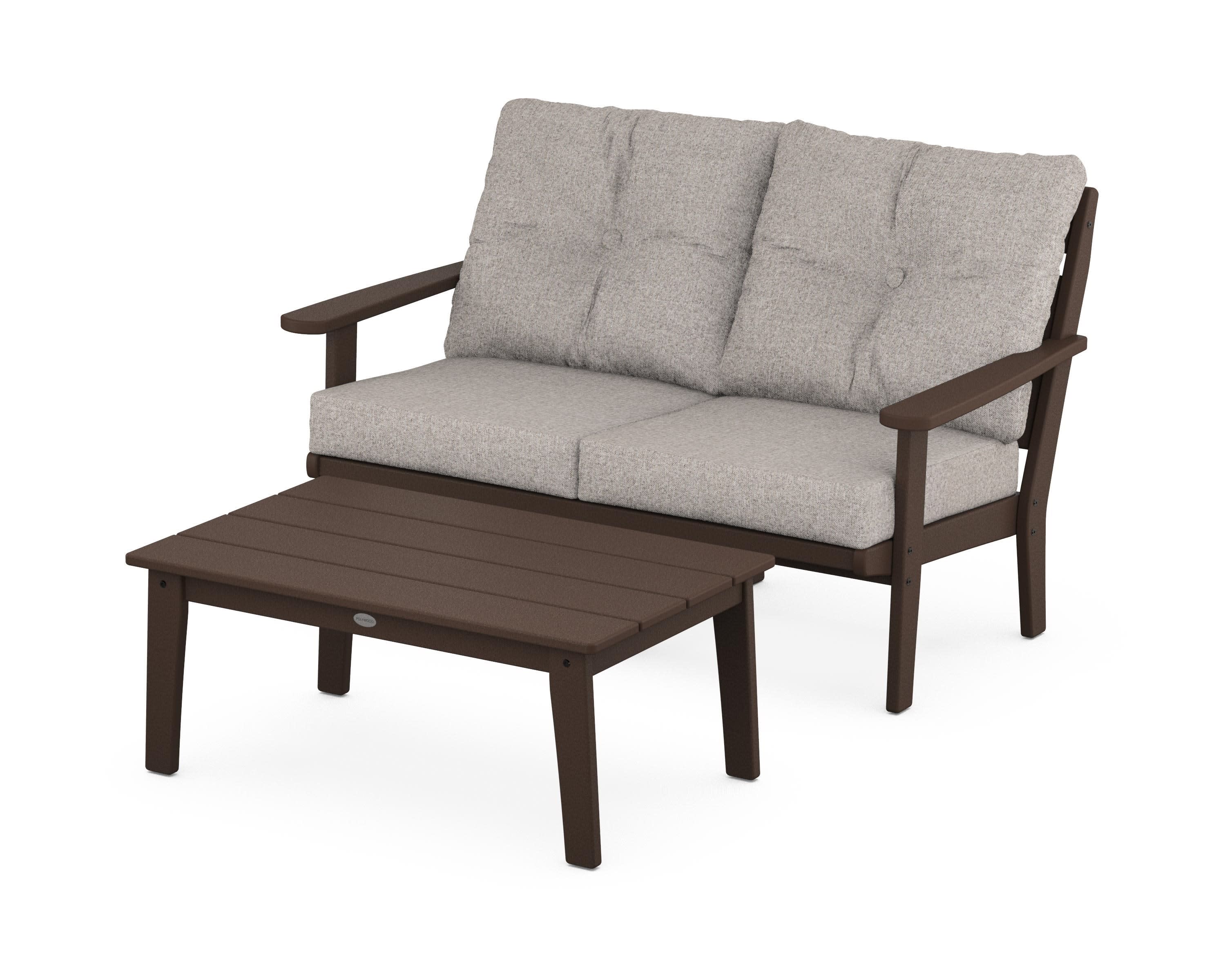 Lakeside 2-Piece Lounge Loveseat Set in Mahogany / Weathered Tweed