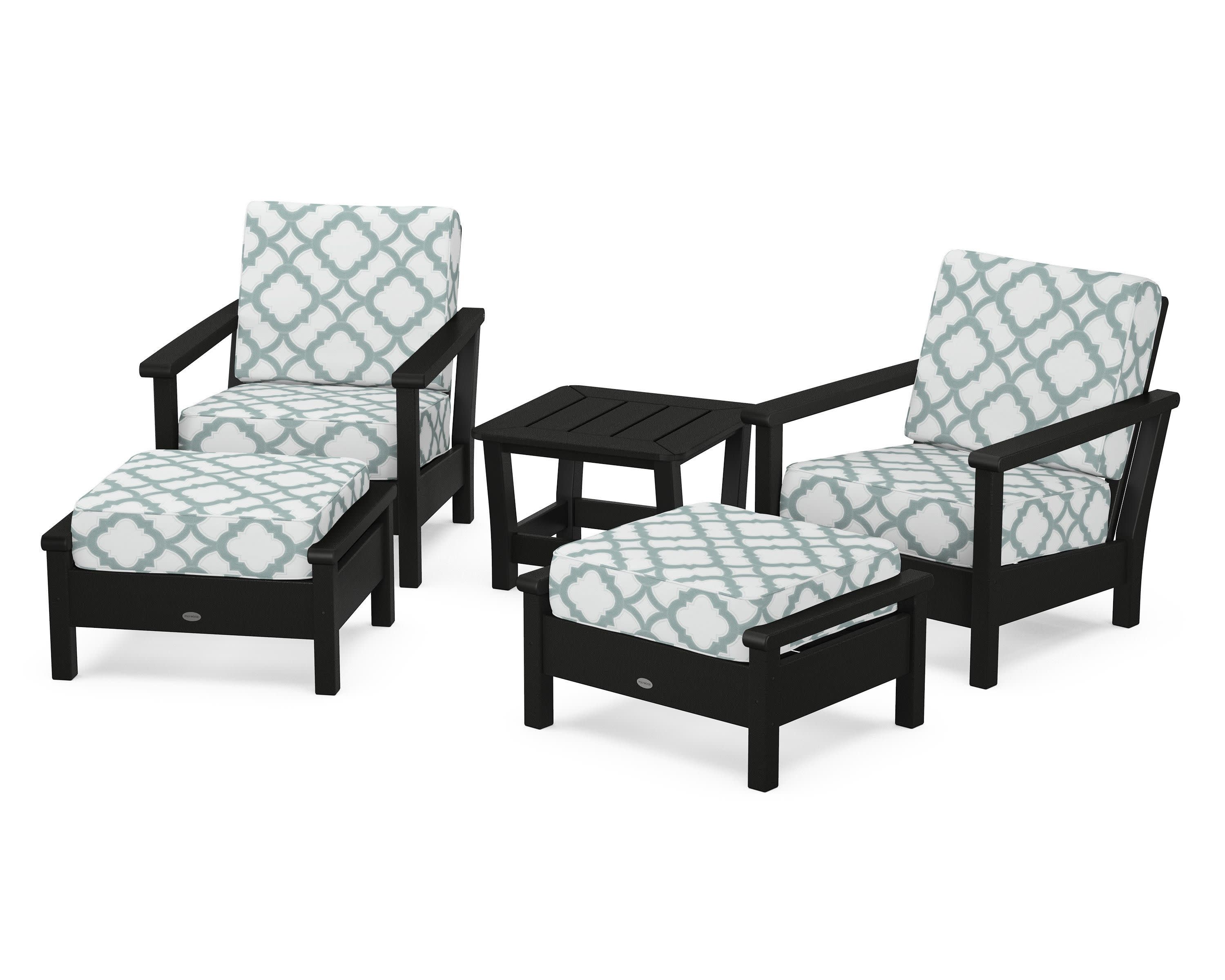 Harbour 5-Piece Deep Seating Chair Set in Black / Trellis Glacier Spa