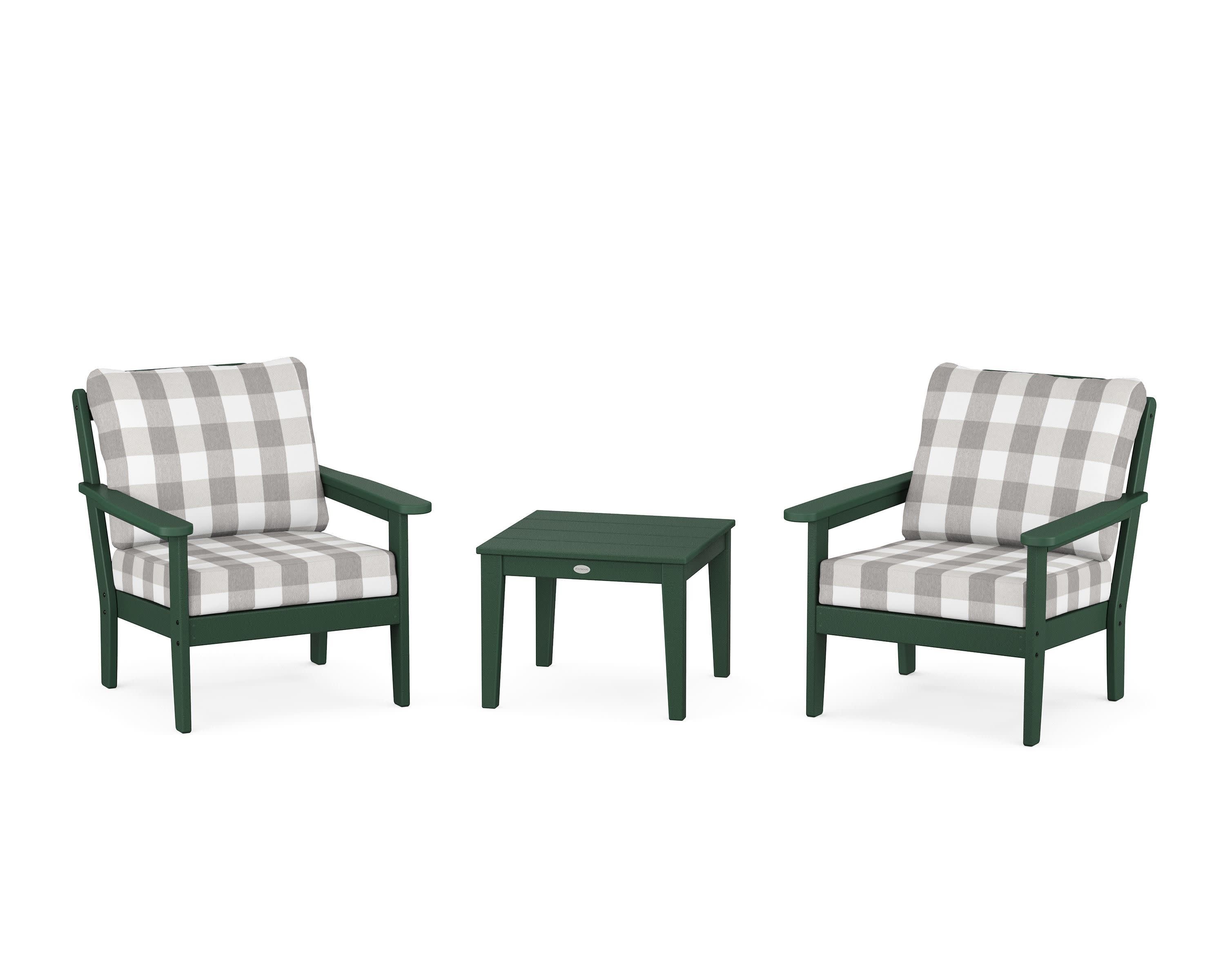 Cottage 3-Piece Deep Seating Set in Green / Buffalo Plaid Grey Mist