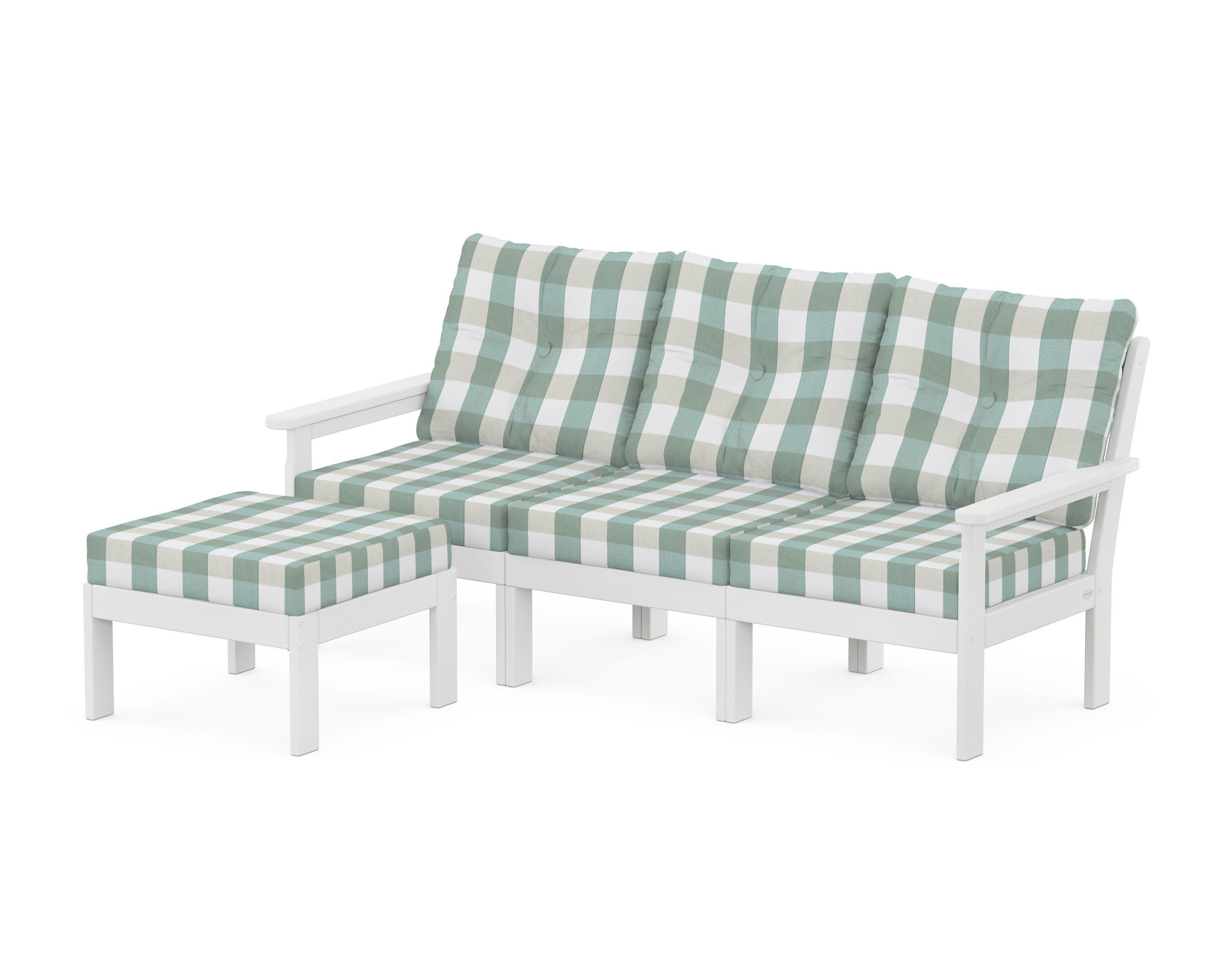 Vineyard 4-Piece Sectional with Ottoman in White / Buffalo Plaid Glacier Spa