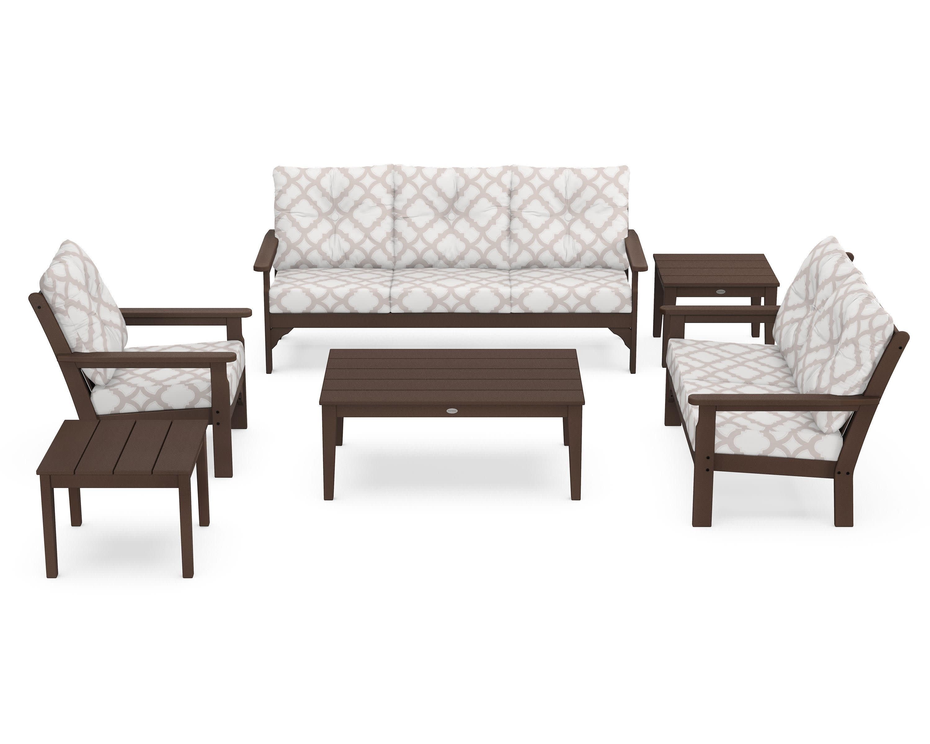 Vineyard 6-Piece Deep Seating Set in Mahogany / Trellis Dune Burlap
