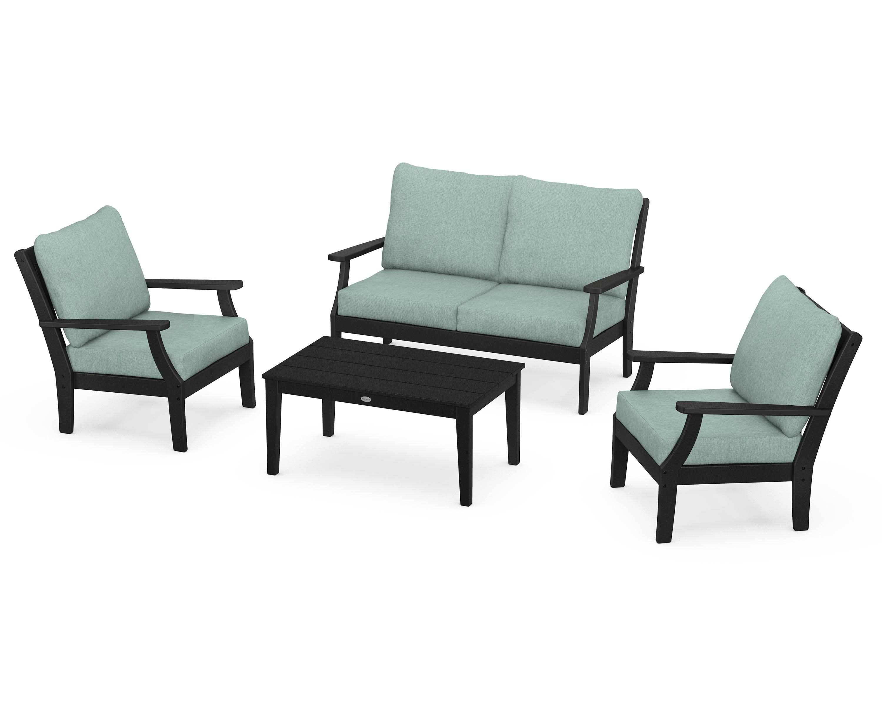 Braxton 4-Piece Deep Seating Chair Set in Black / Glacier Spa