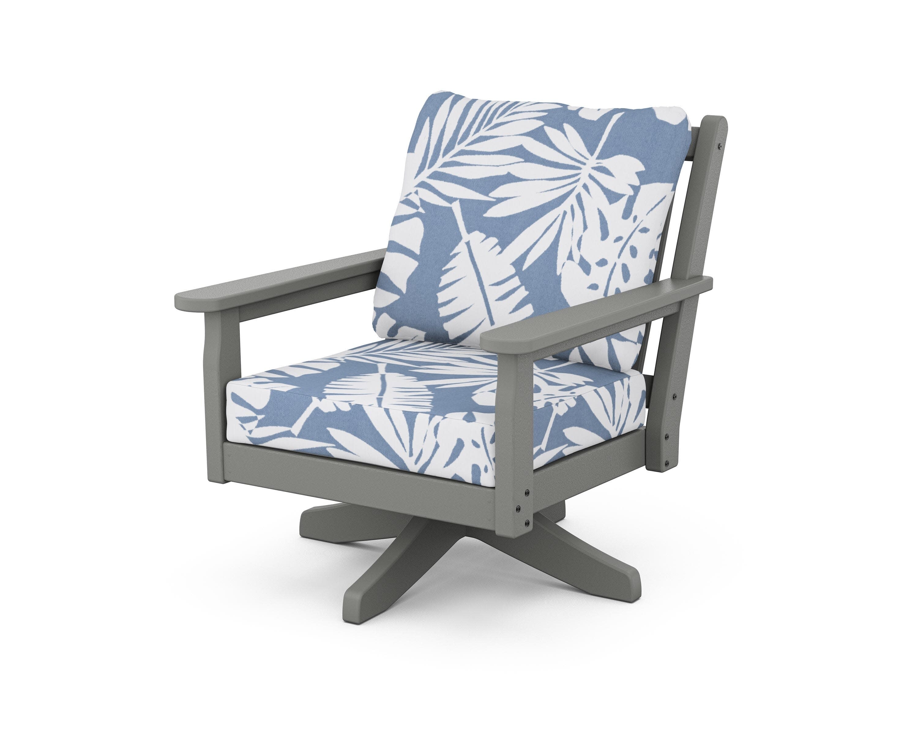 Chippendale Deep Seating Swivel Chair in Slate Grey / Leaf Sky Blue