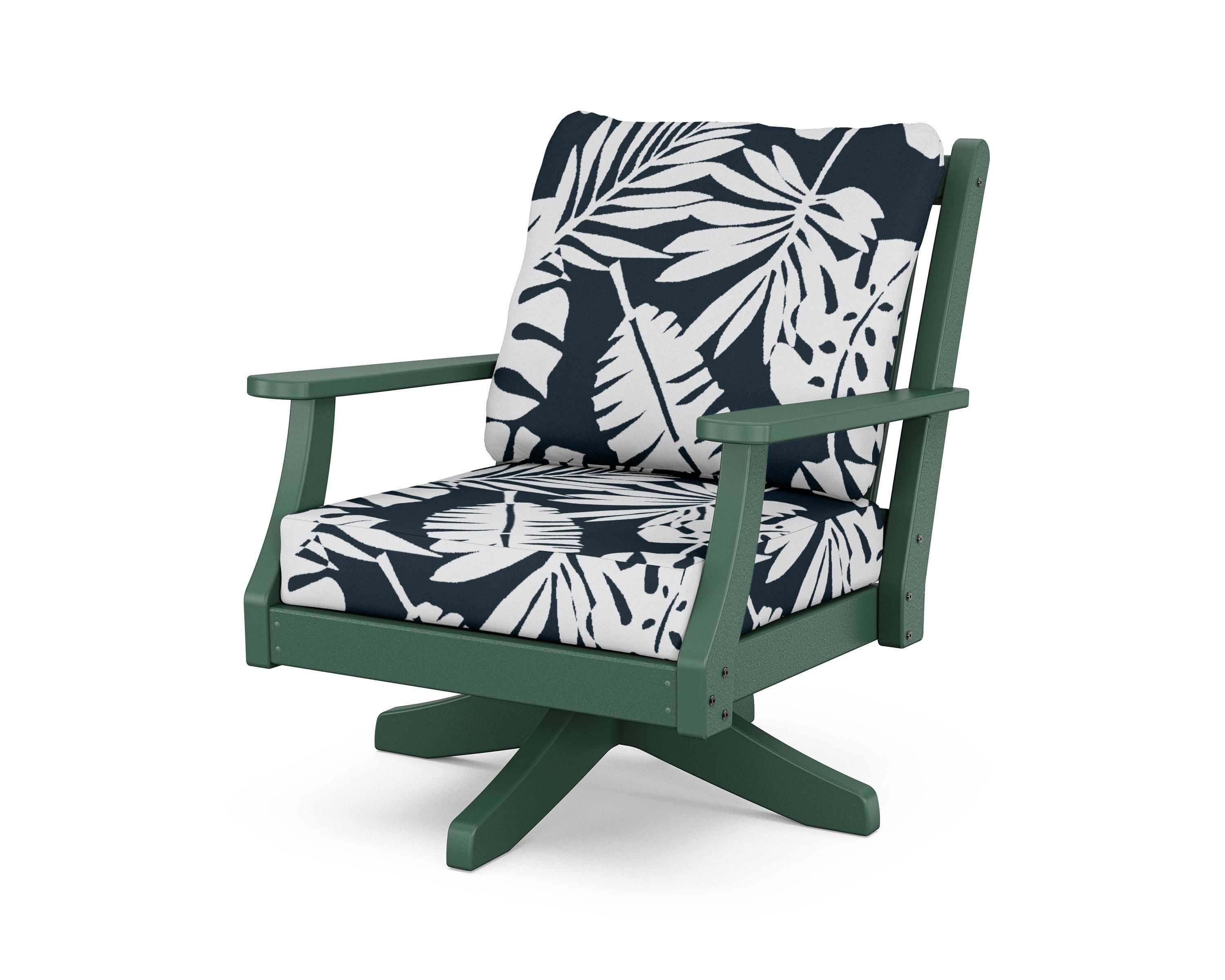 Wovendale Deep Seating Swivel Chair in Green / Leaf Marine Indigo
