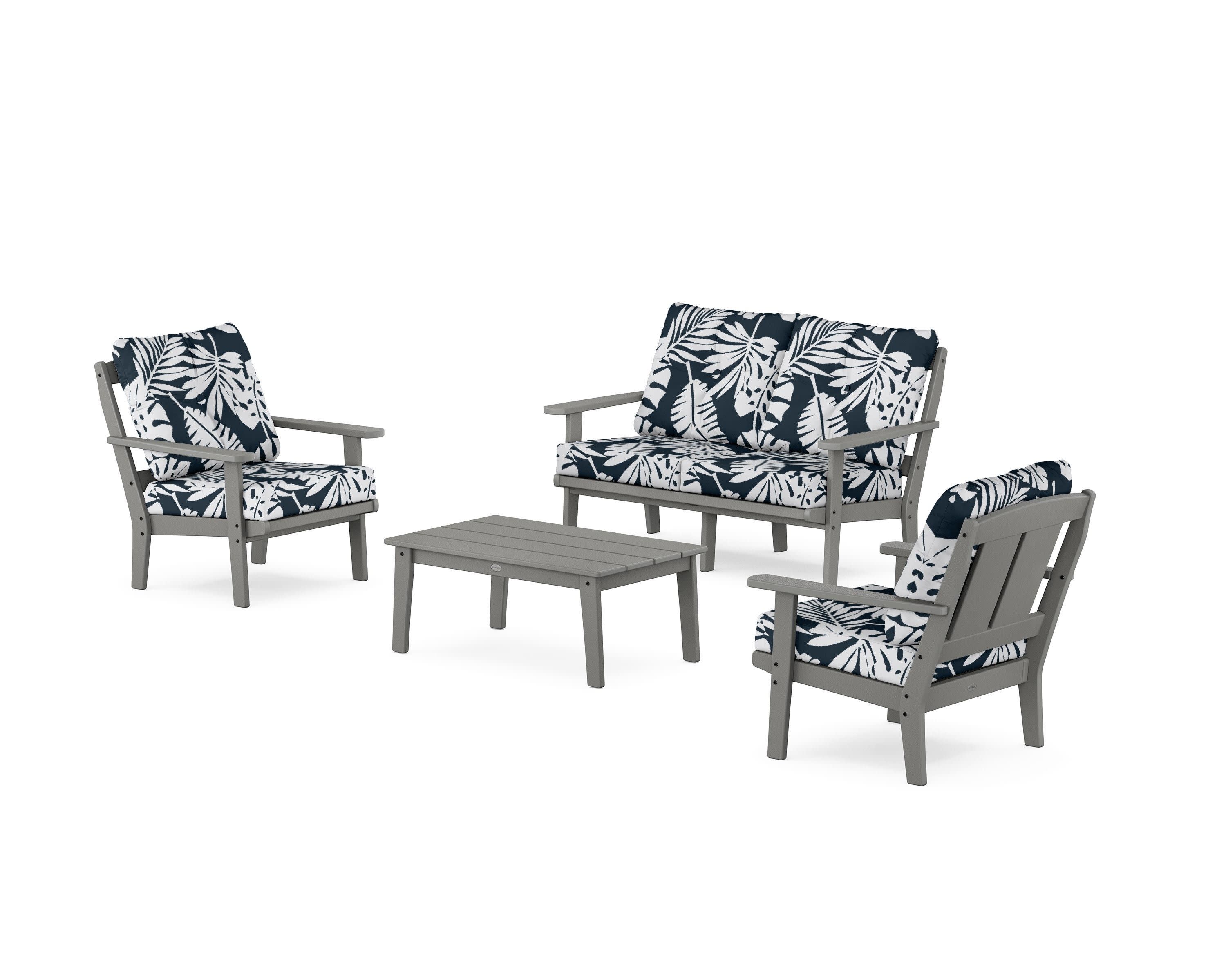 Mission 4-Piece Deep Seating Set with Loveseat in Slate Grey / Leaf Marine Indigo