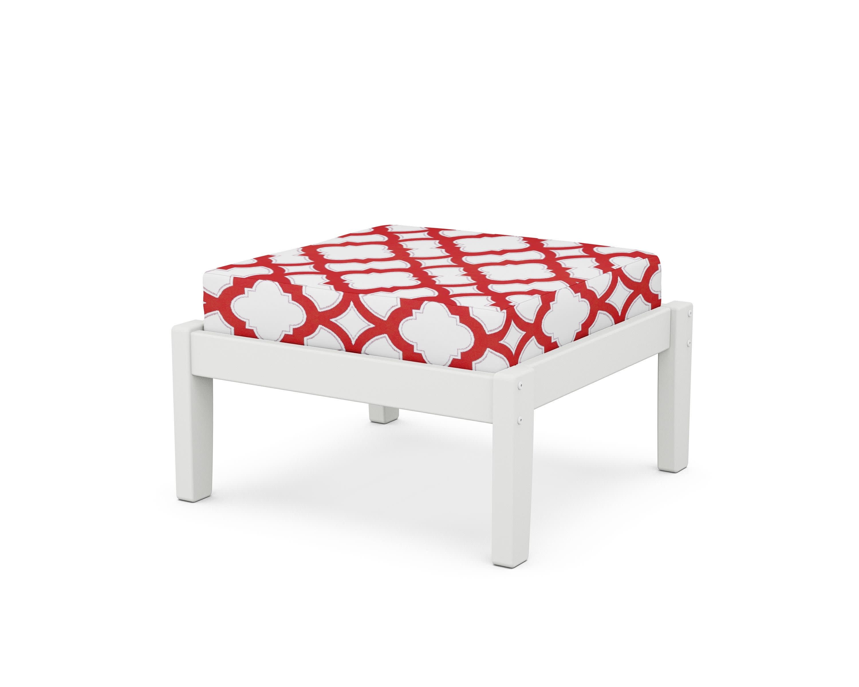 Deep Seating Ottoman in White / Trellis Crimson
