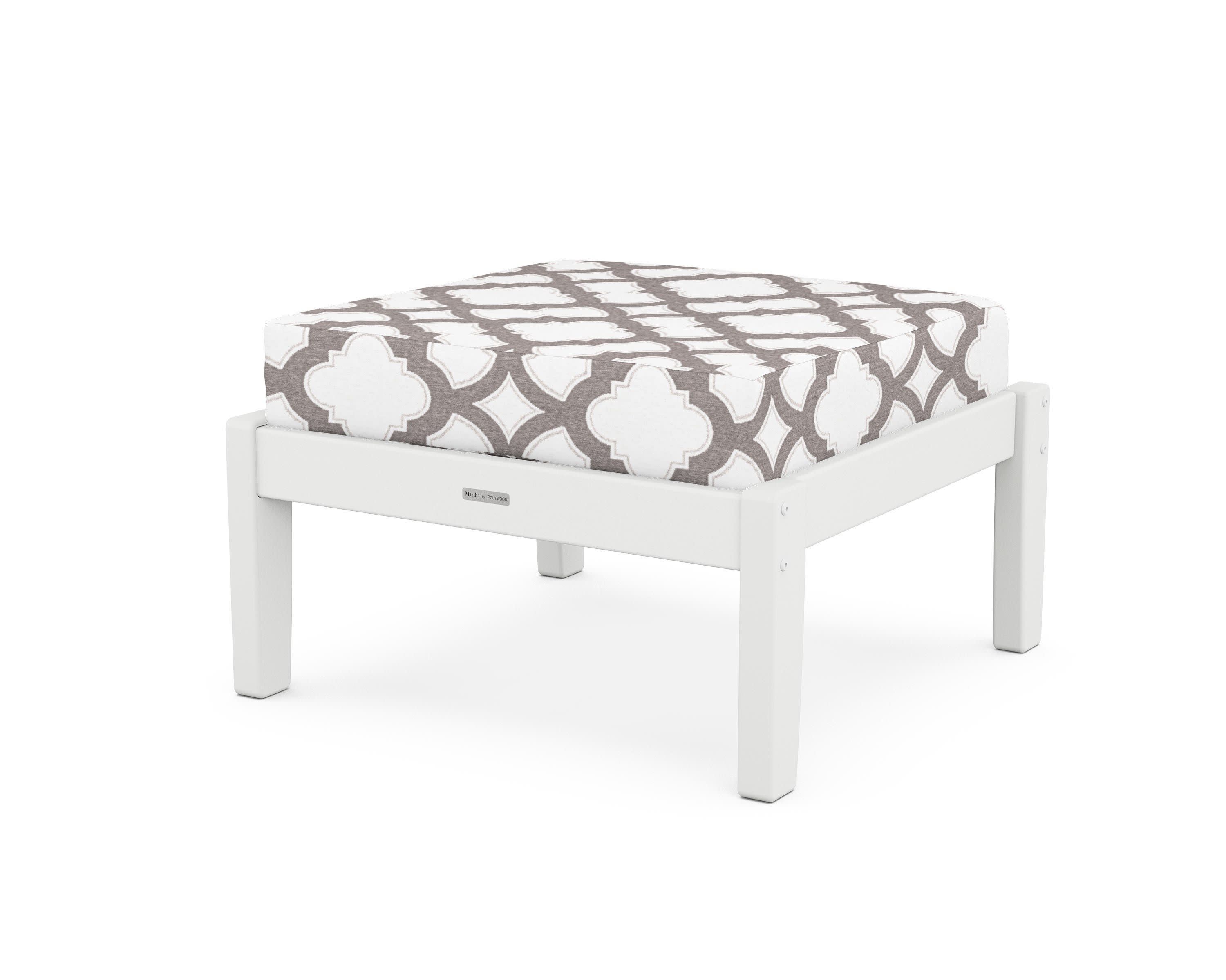 Chinoiserie Deep Seating Ottoman in White / Trellis Grey Mist