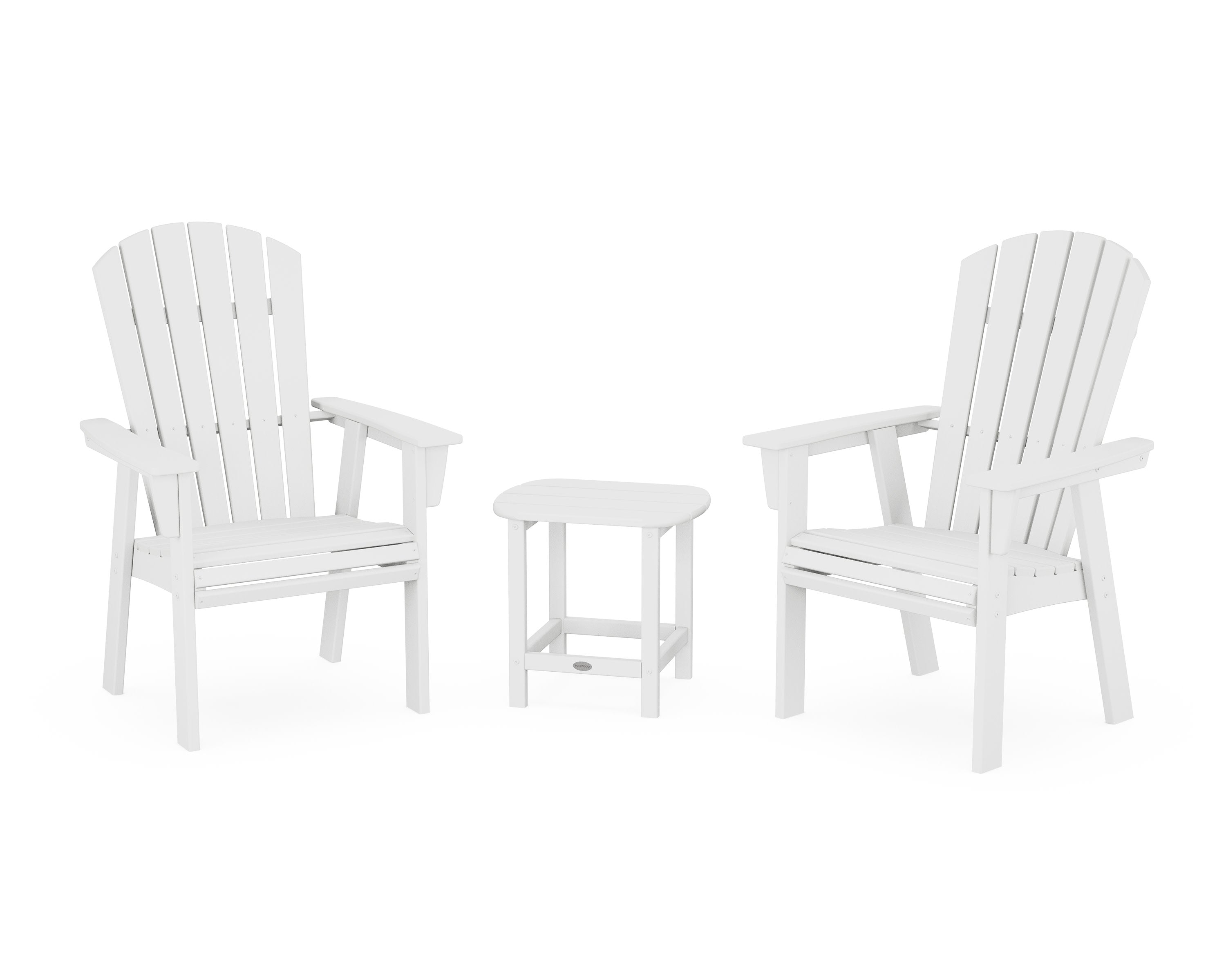 Nautical 3-Piece Curveback Upright Adirondack Chair Set in White