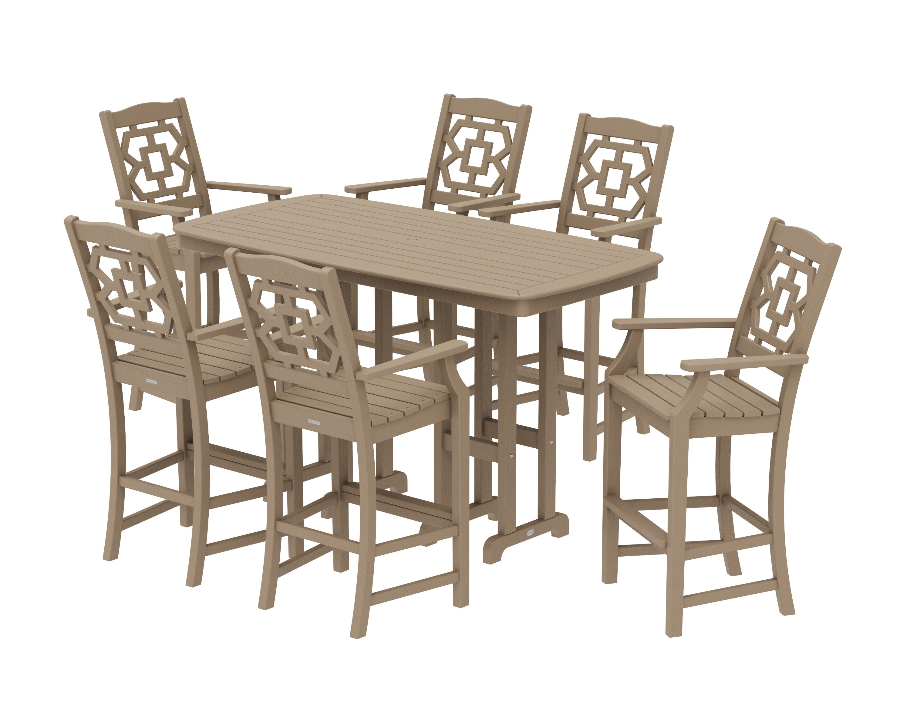 Chinoiserie Arm Chair 7-Piece Bar Set in Vintage Sahara
