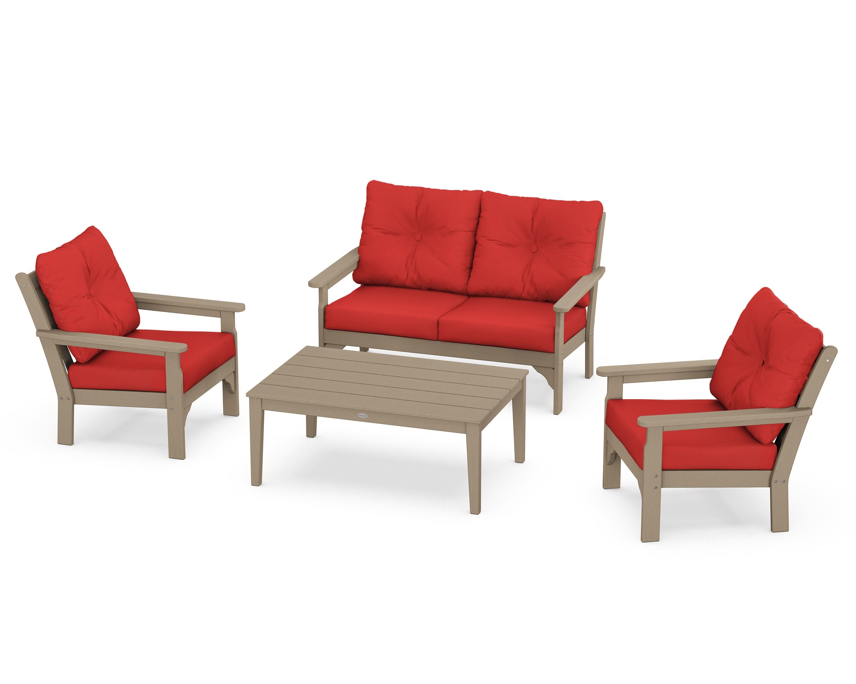 Vineyard 4-Piece Deep Seating Set in Vintage Sahara / Crimson Linen