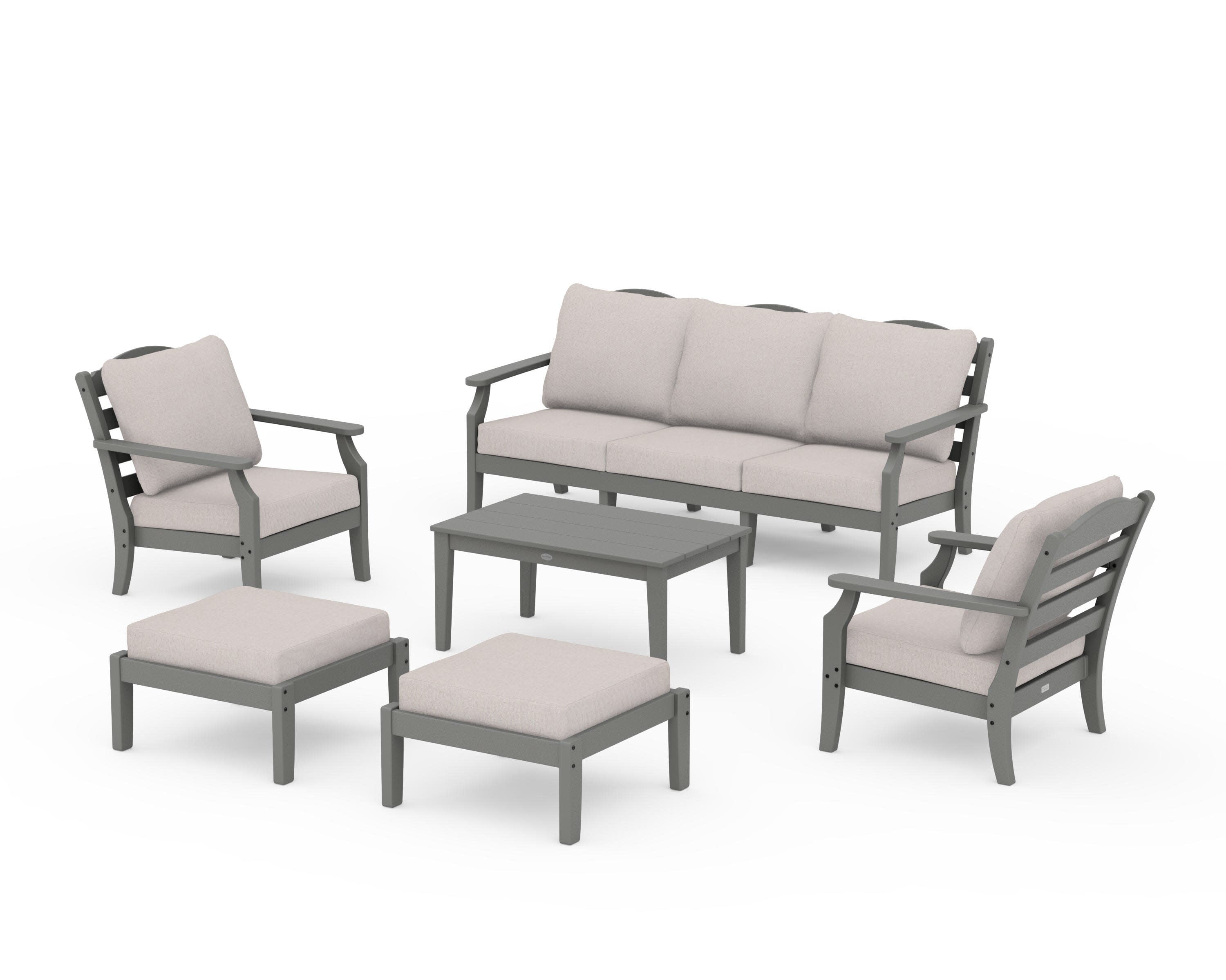Savannah 6-Piece Lounge Sofa Set in Slate Grey / Dune Burlap