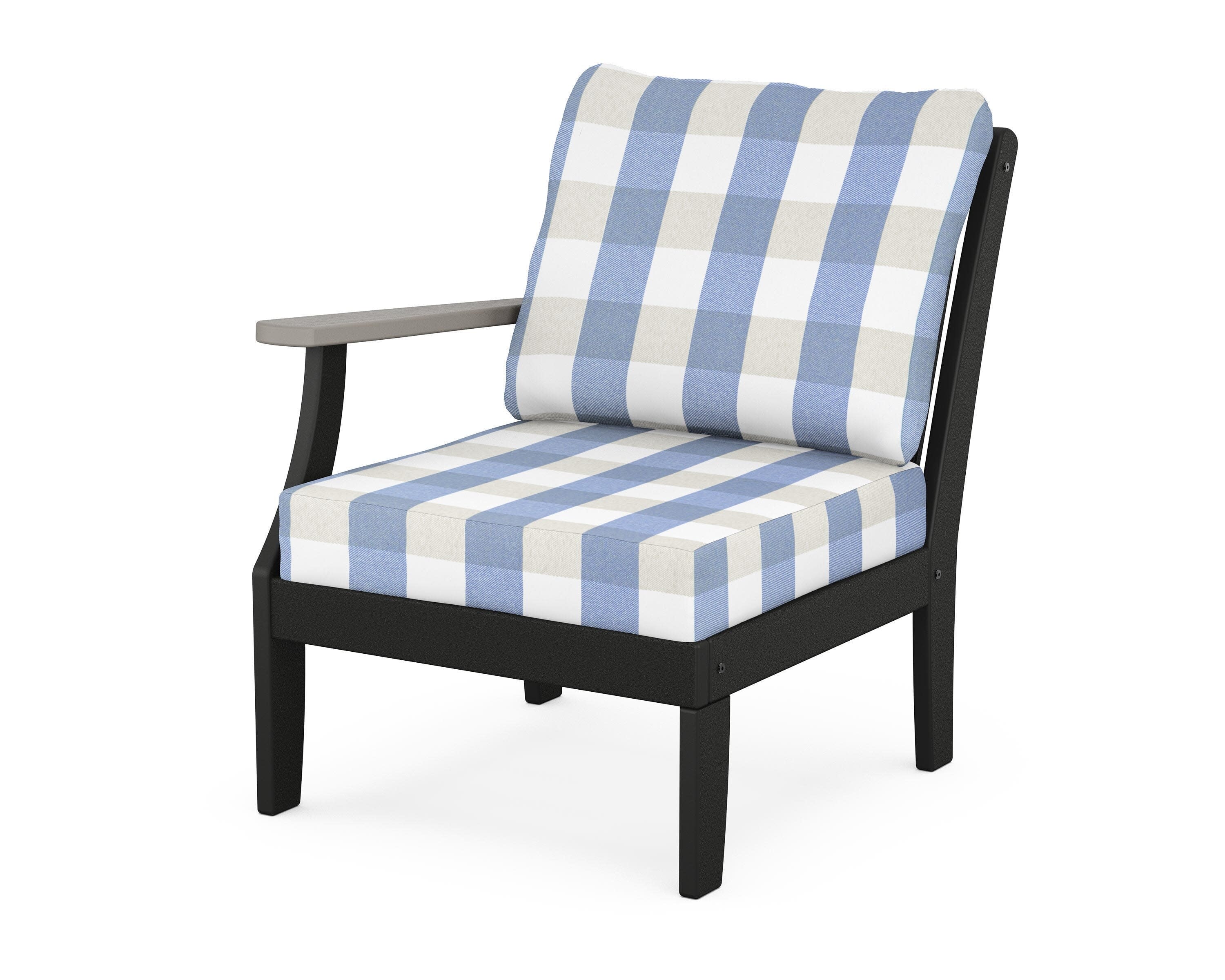 Braxton Modular Left Arm Chair in Black / Driftwood / Buffalo Plaid Sky Blue
