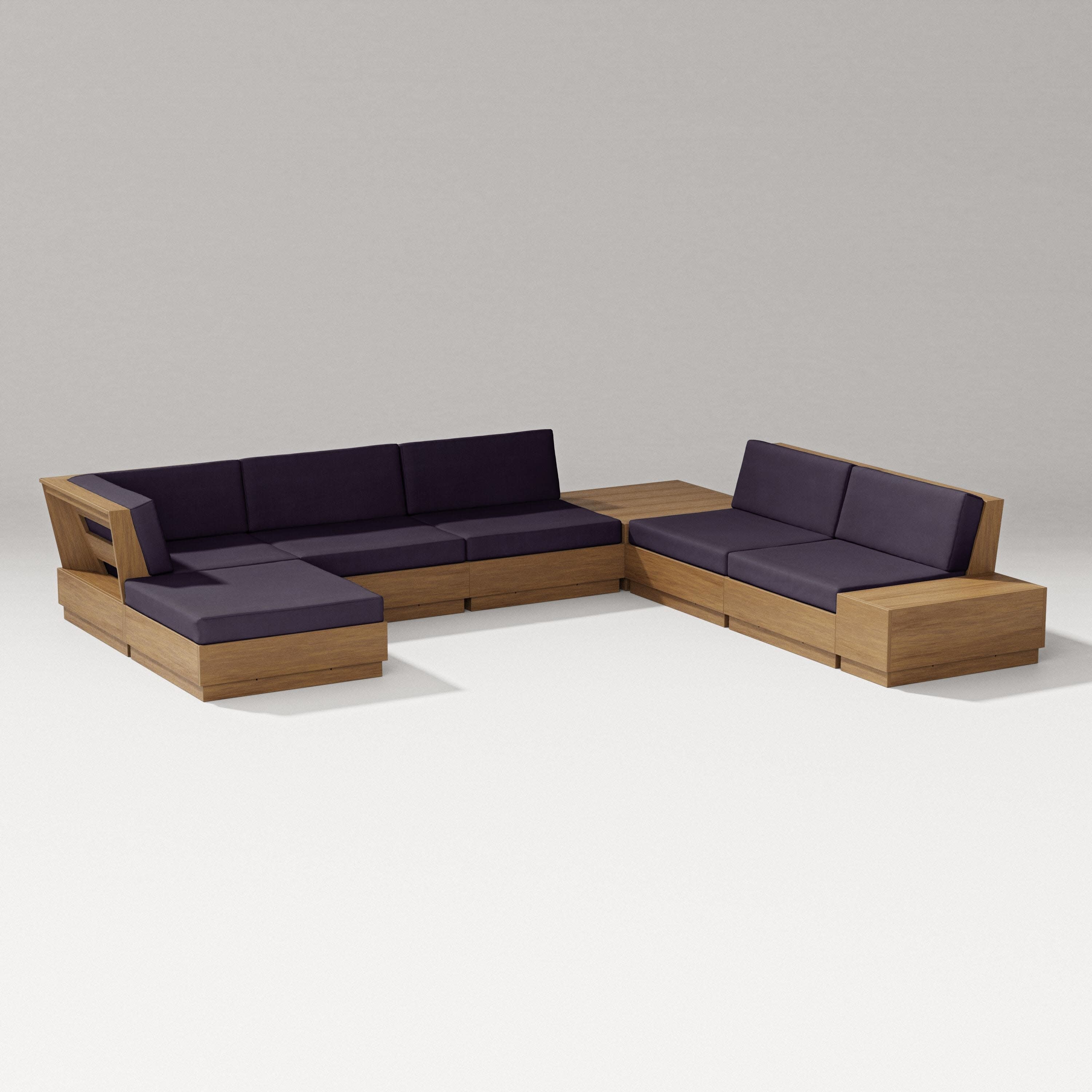 Elevate 8-Piece Corner Sectional in Natural / Navy Linen
