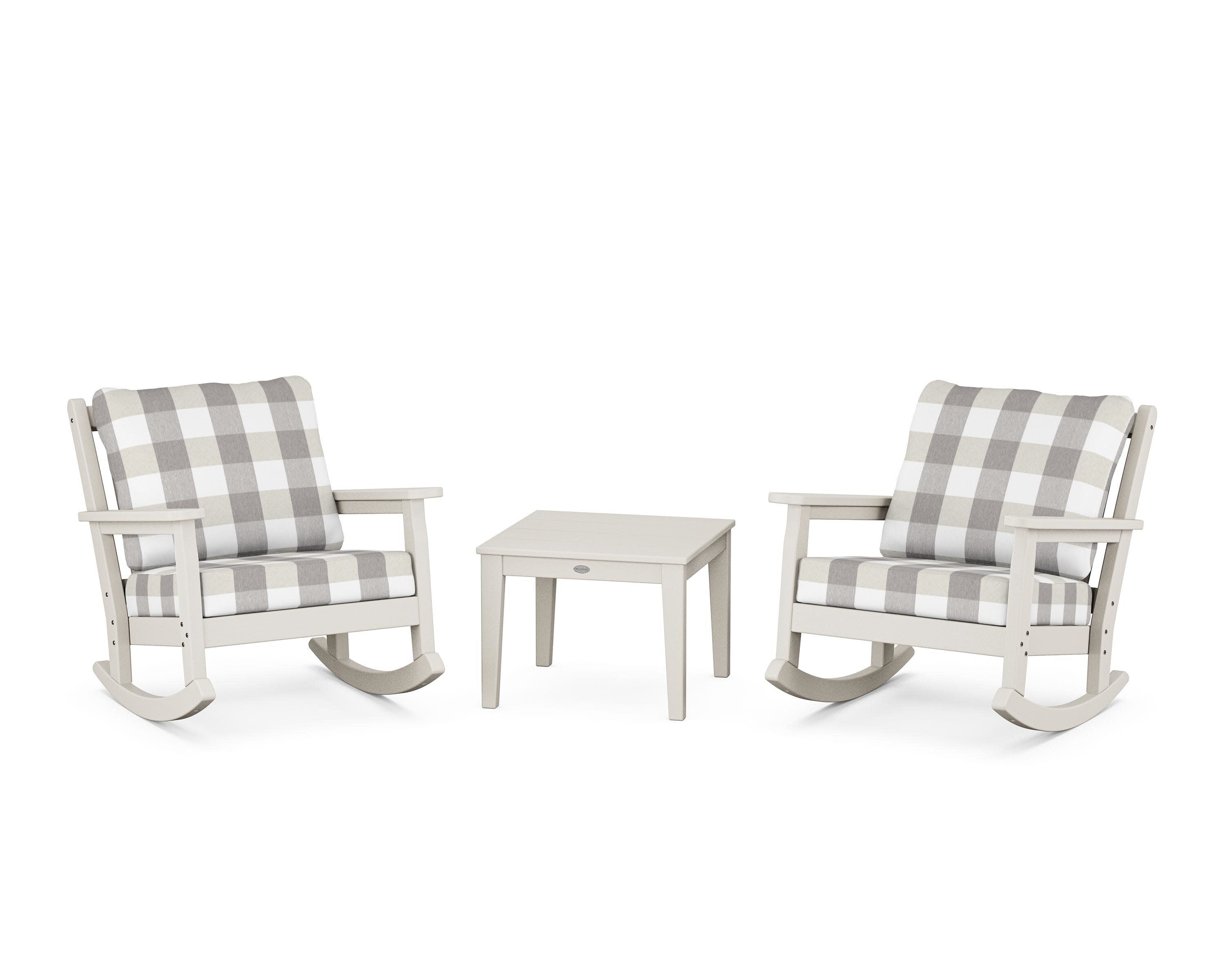 Chippendale 3-Piece Deep Seating Rocker Set in Sand / Buffalo Plaid Grey Mist