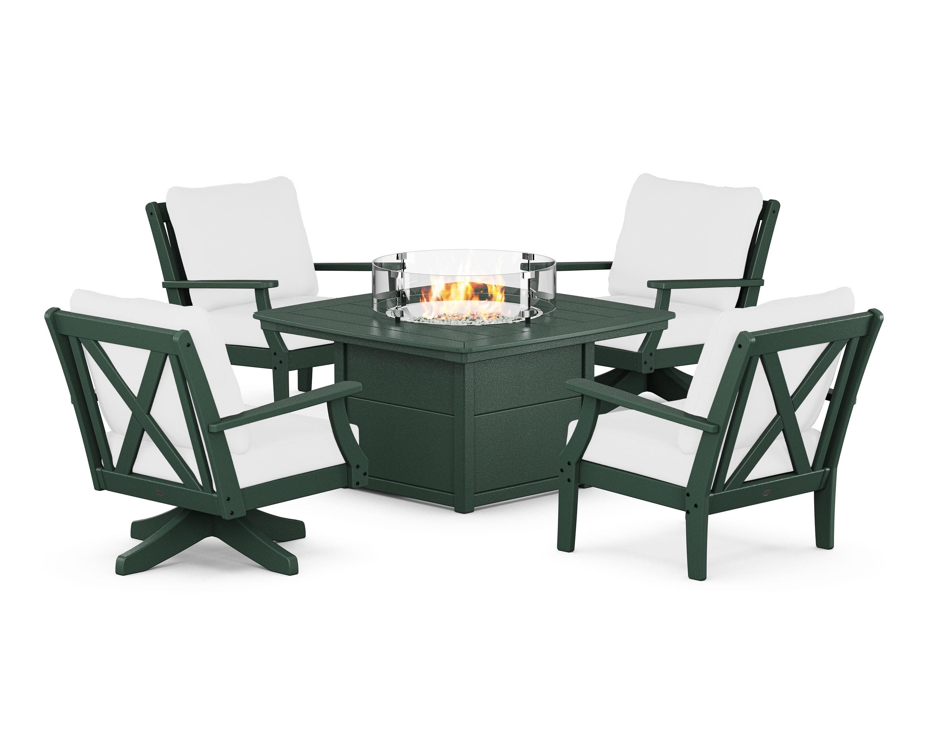Braxton 5-Piece Deep Seating Set with Fire Table in Green / Natural