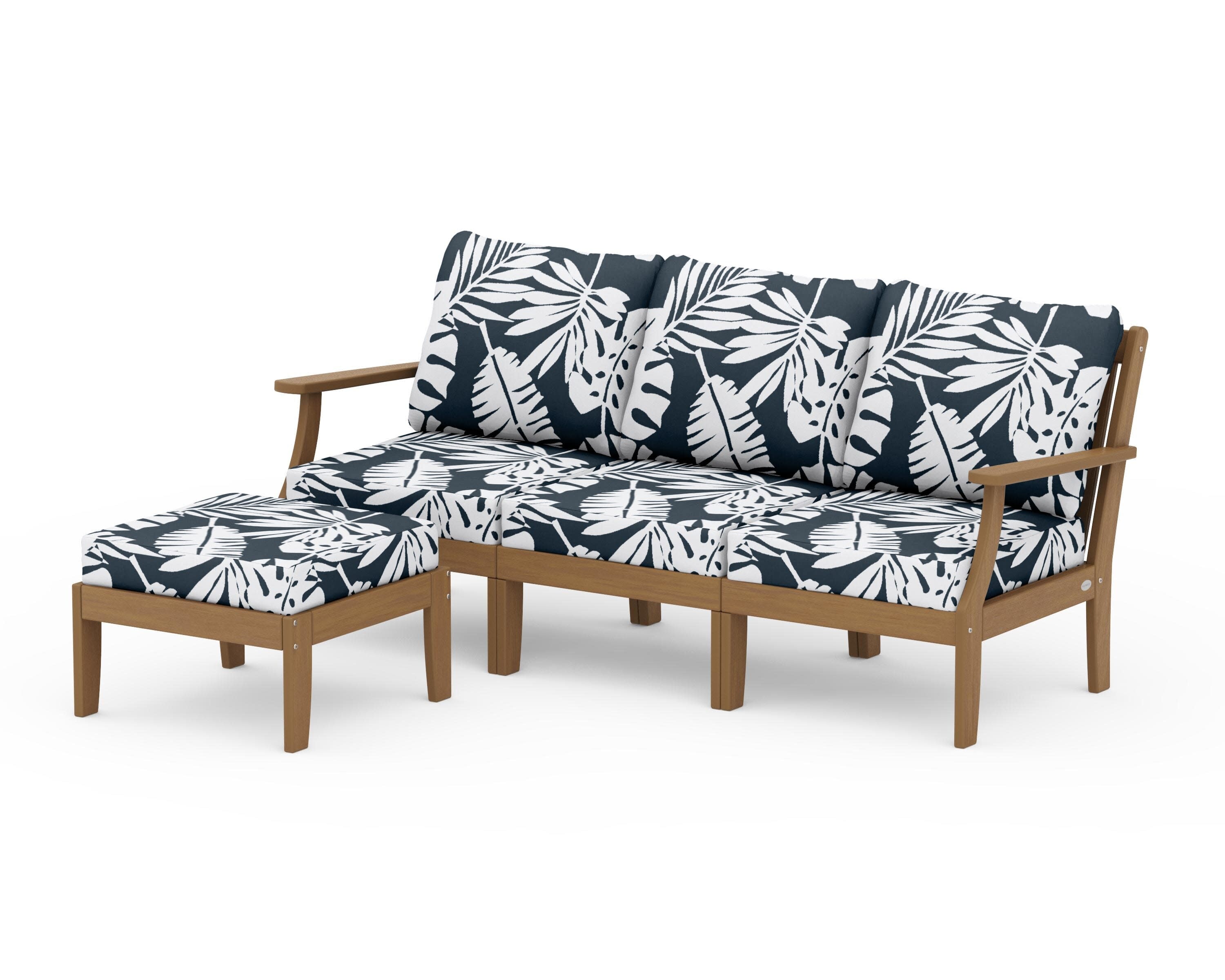 Braxton Modular 4-Piece Deep Seating Set with Ottoman in Natural / Leaf Marine Indigo