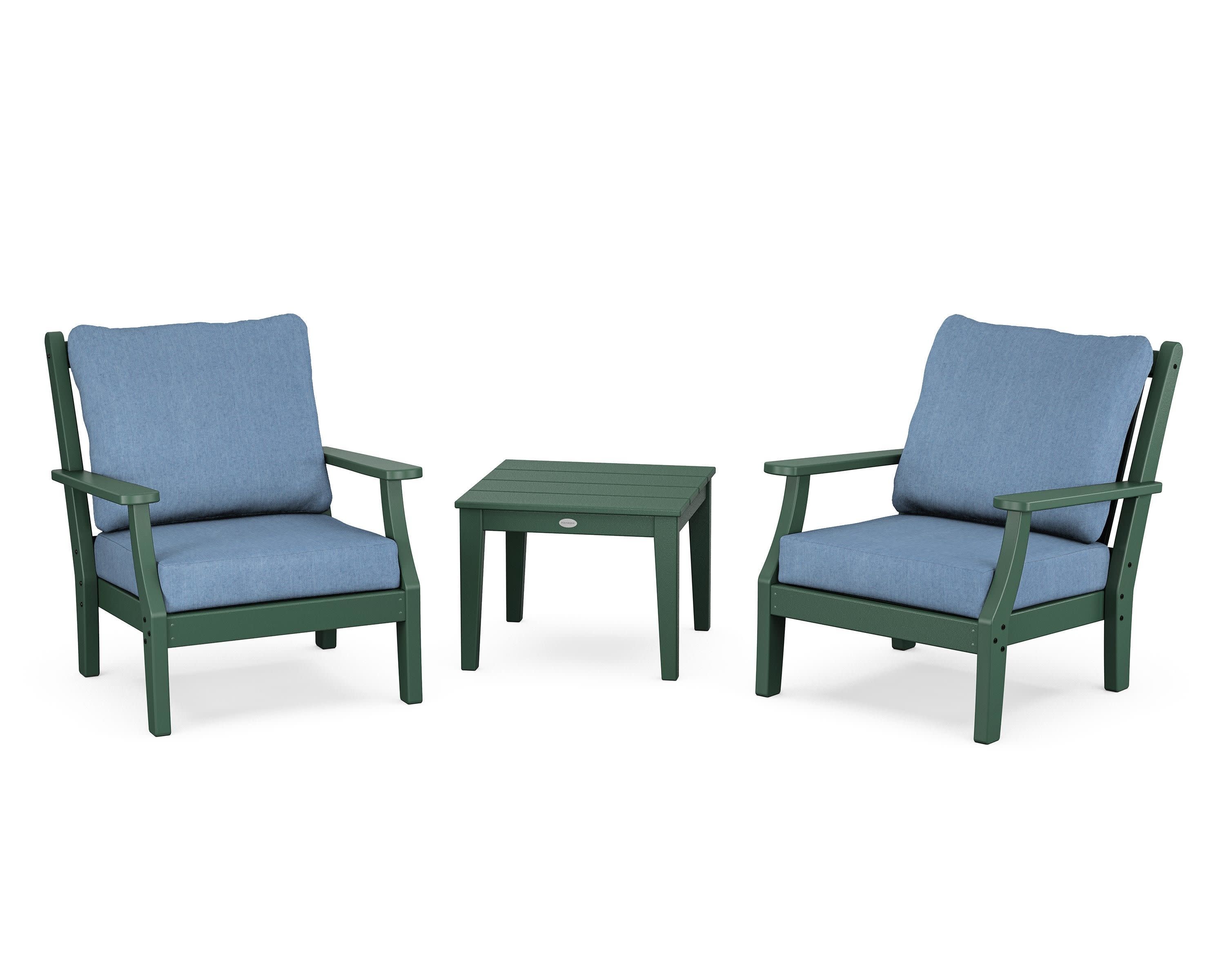 Wovendale 3-Piece Deep Seating Set in Green / Sky Blue