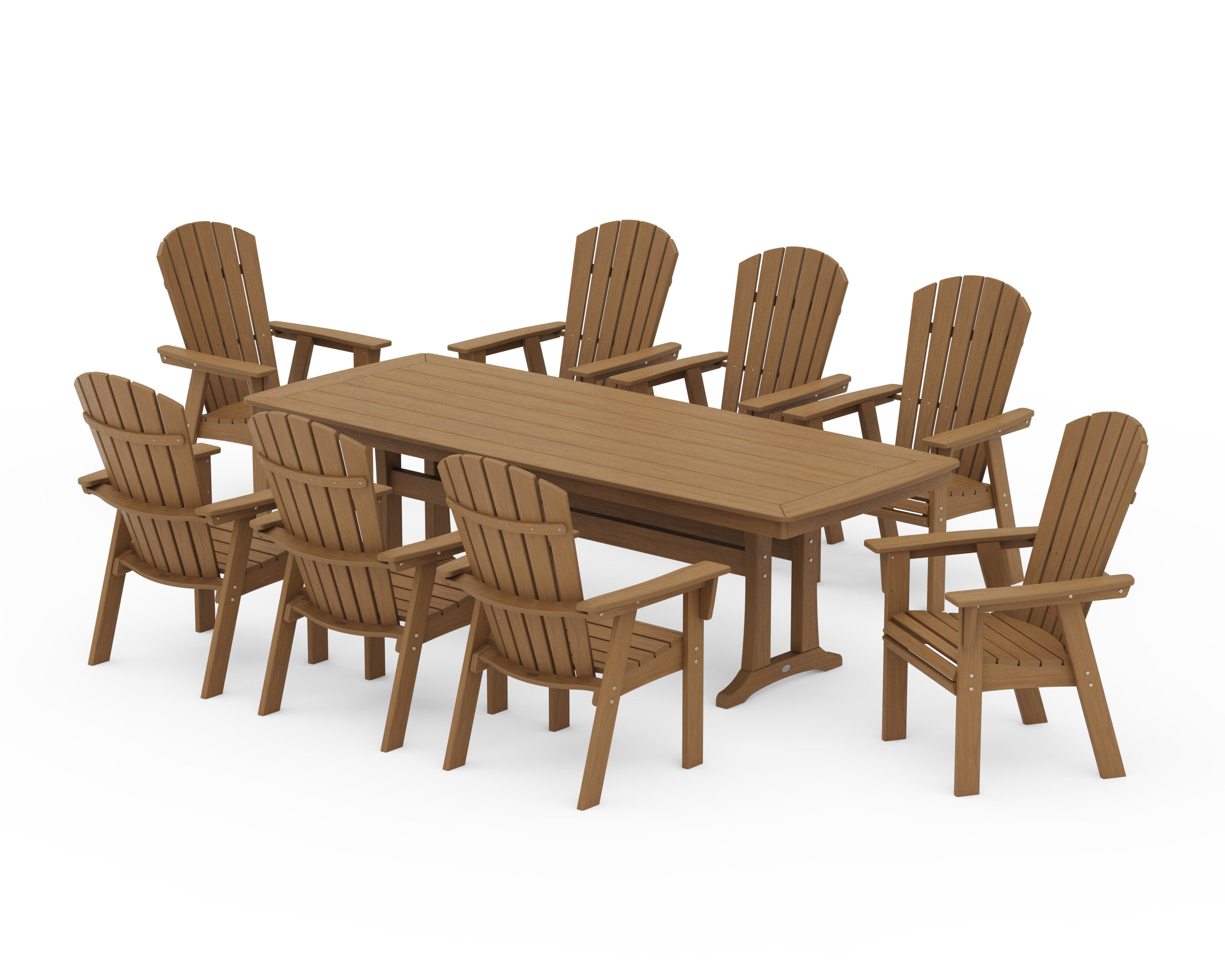 Nautical Curveback Adirondack 9-Piece Dining Set with Trestle Legs in Natural