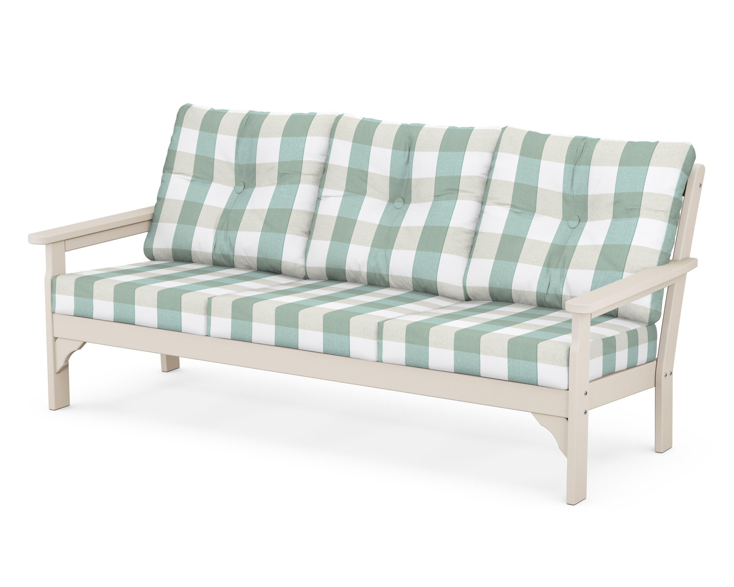 Vineyard Deep Seating Sofa in Sand / Buffalo Plaid Glacier Spa