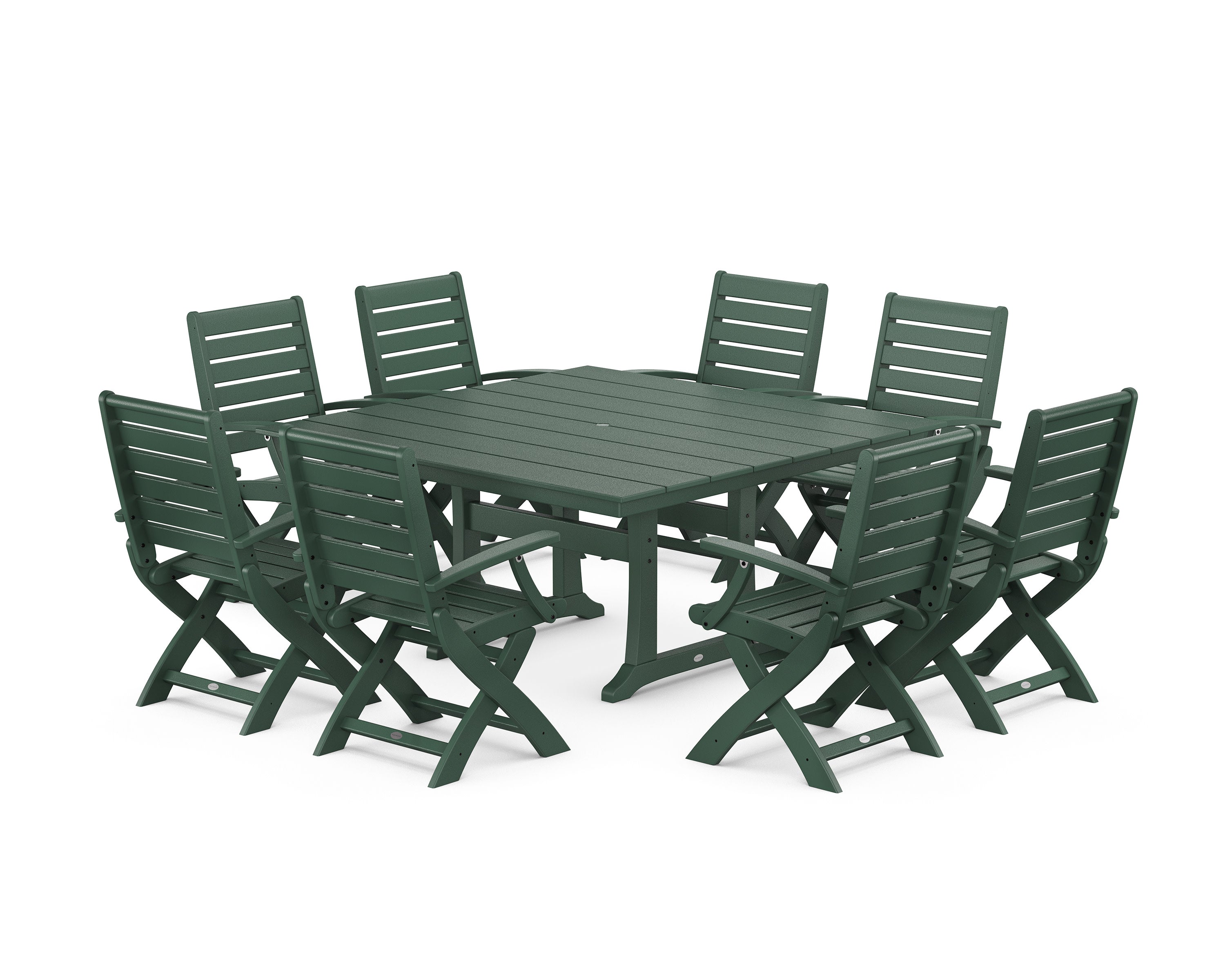 Signature Folding Chair 9-Piece Square Farmhouse Dining Set with Trestle Legs in Green