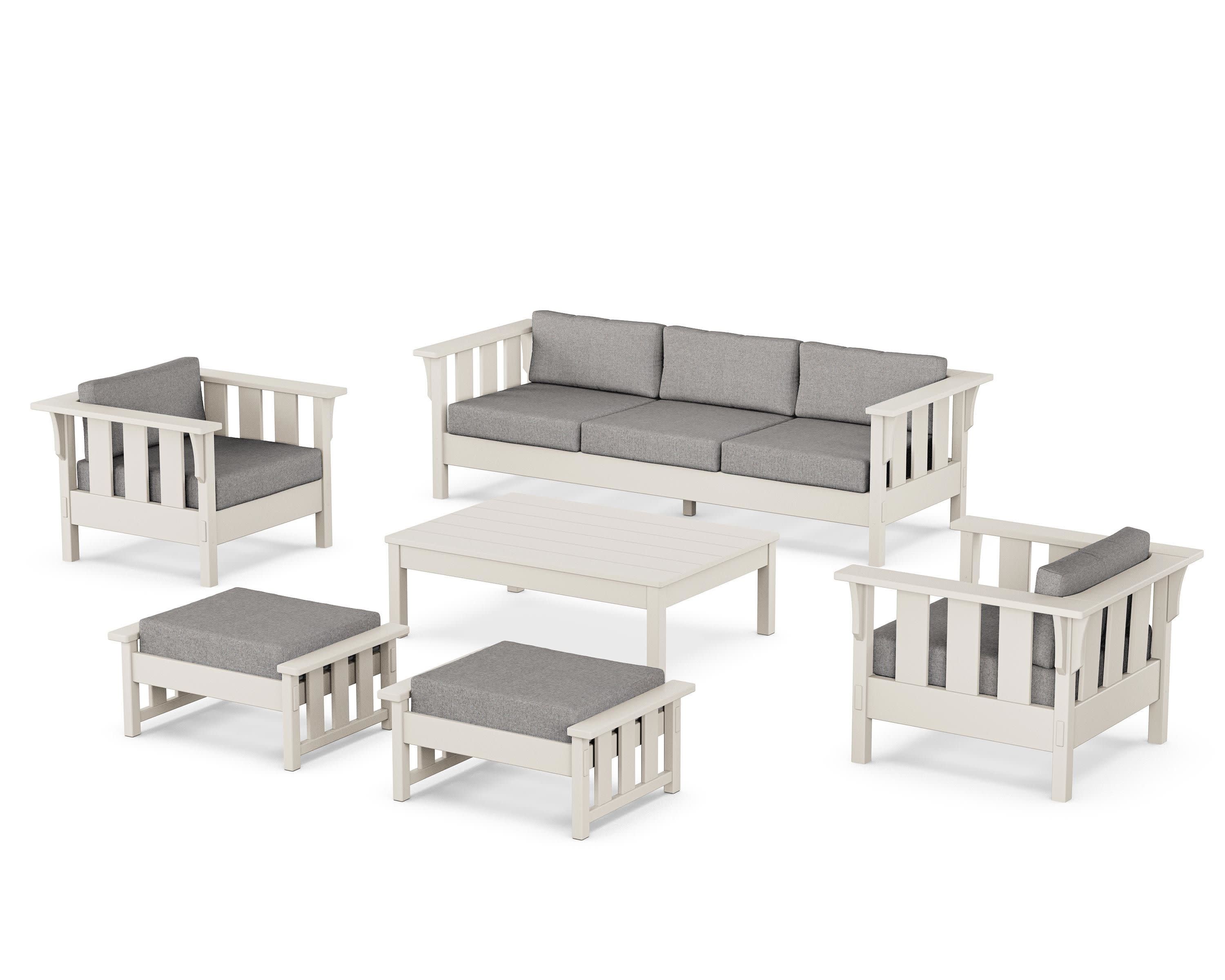Acadia 6-Piece Lounge Sofa Set in Sand / Grey Mist