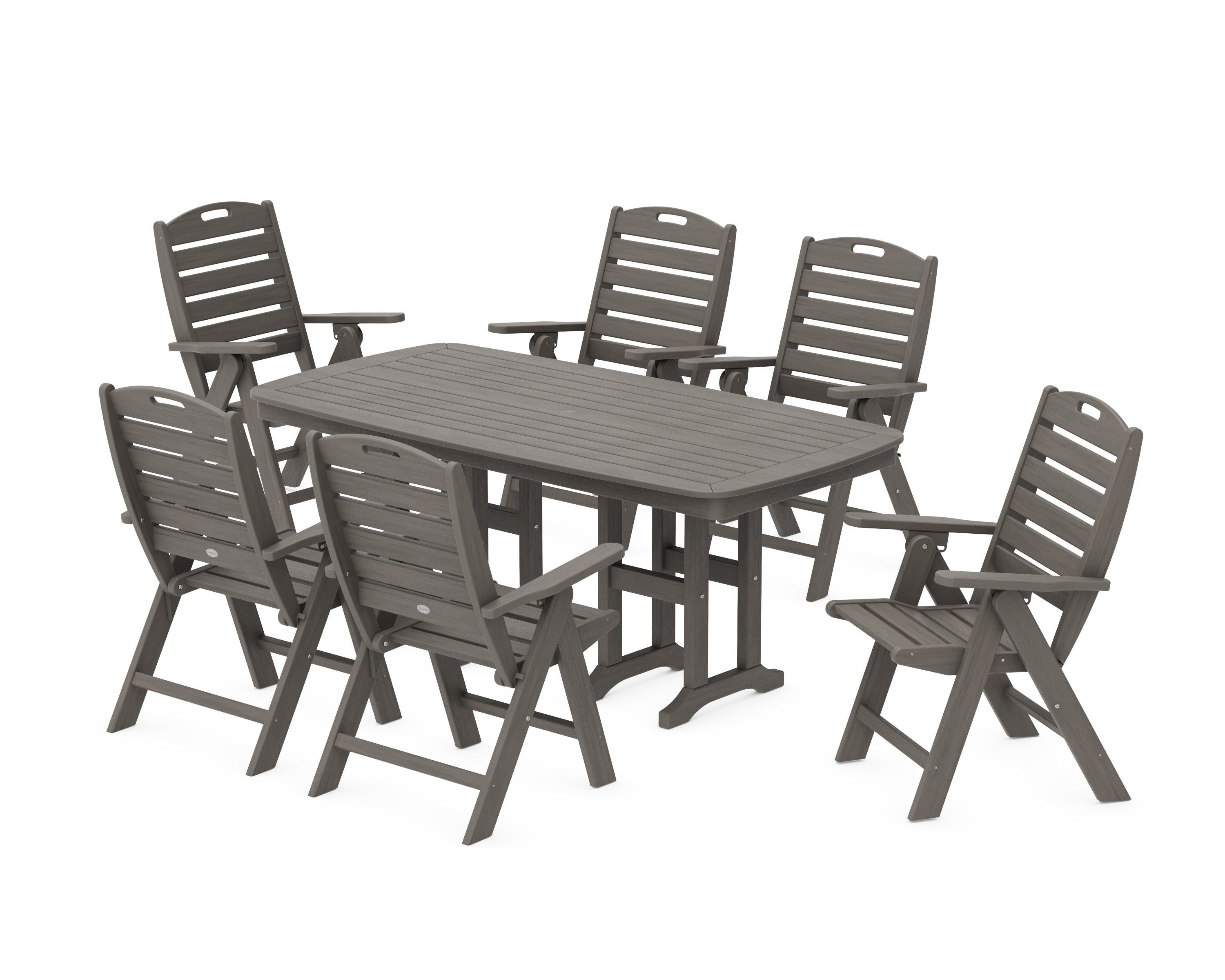 Nautical Folding Highback Chair 7-Piece Dining Set in Driftwood