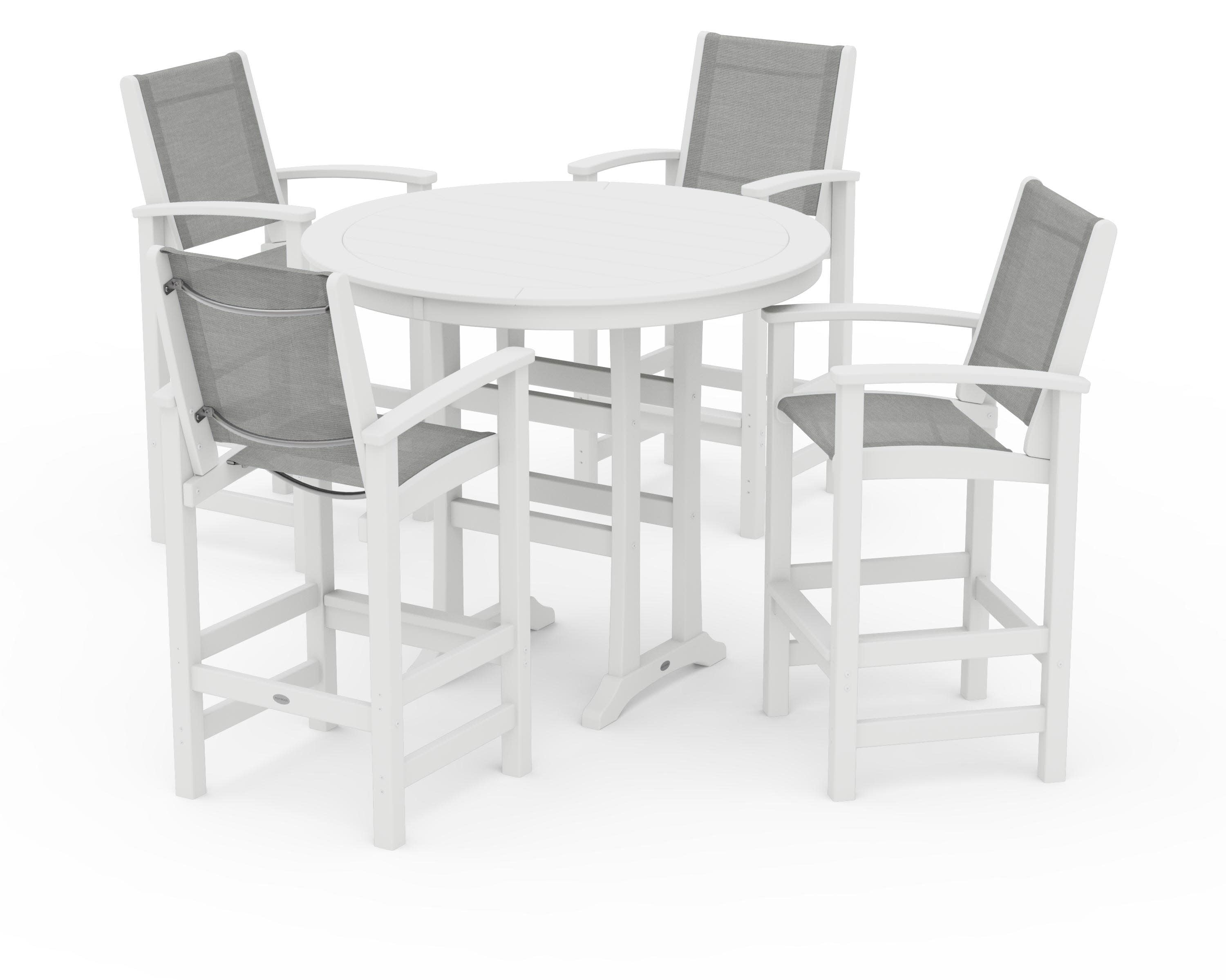 Coastal 5-Piece Nautical Trestle Bar Set in White / Metallic Sling