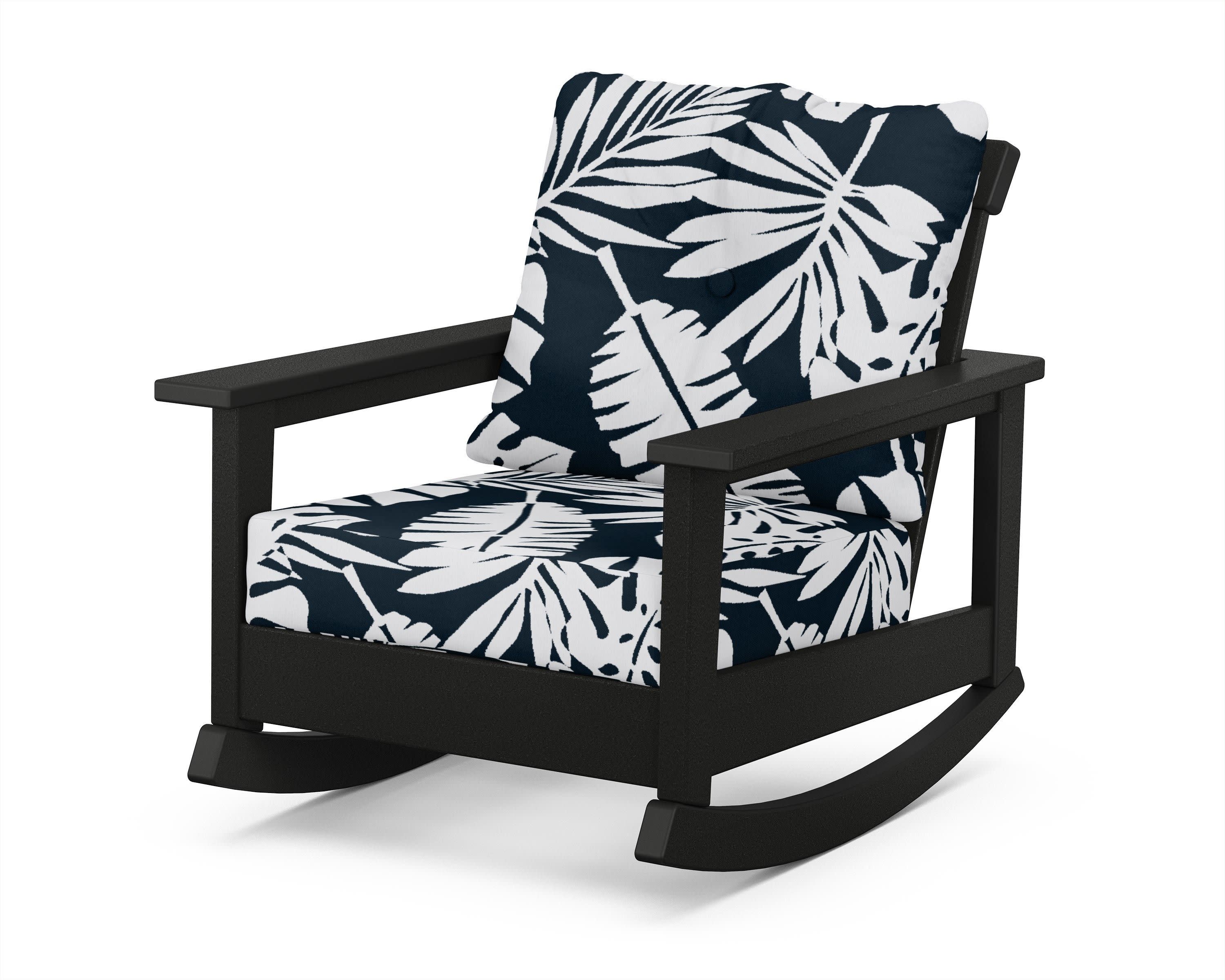 Prescott Deep Seating Rocking Chair in Black / Leaf Marine Indigo