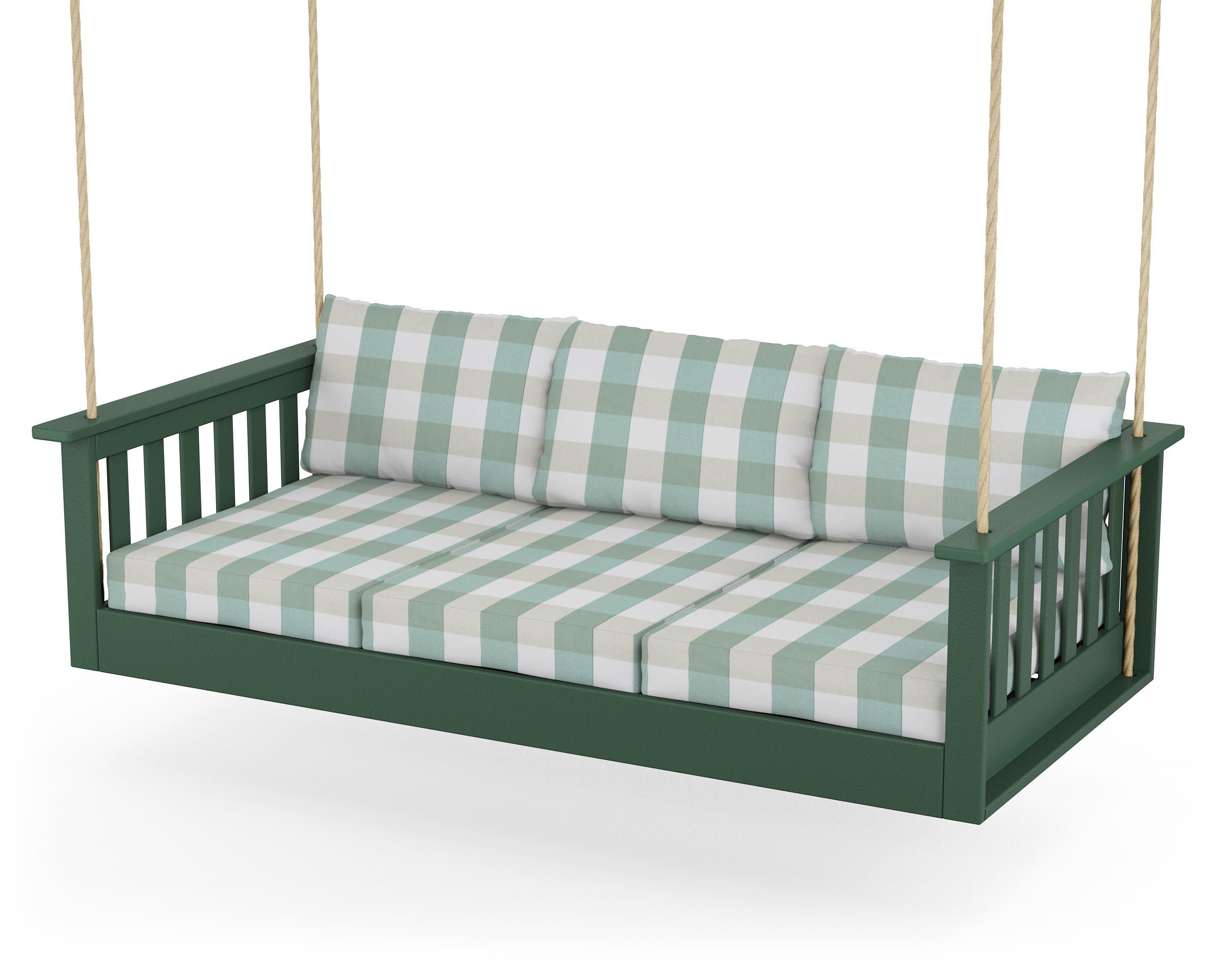 Vineyard Daybed Swing in Green / Buffalo Plaid Glacier Spa