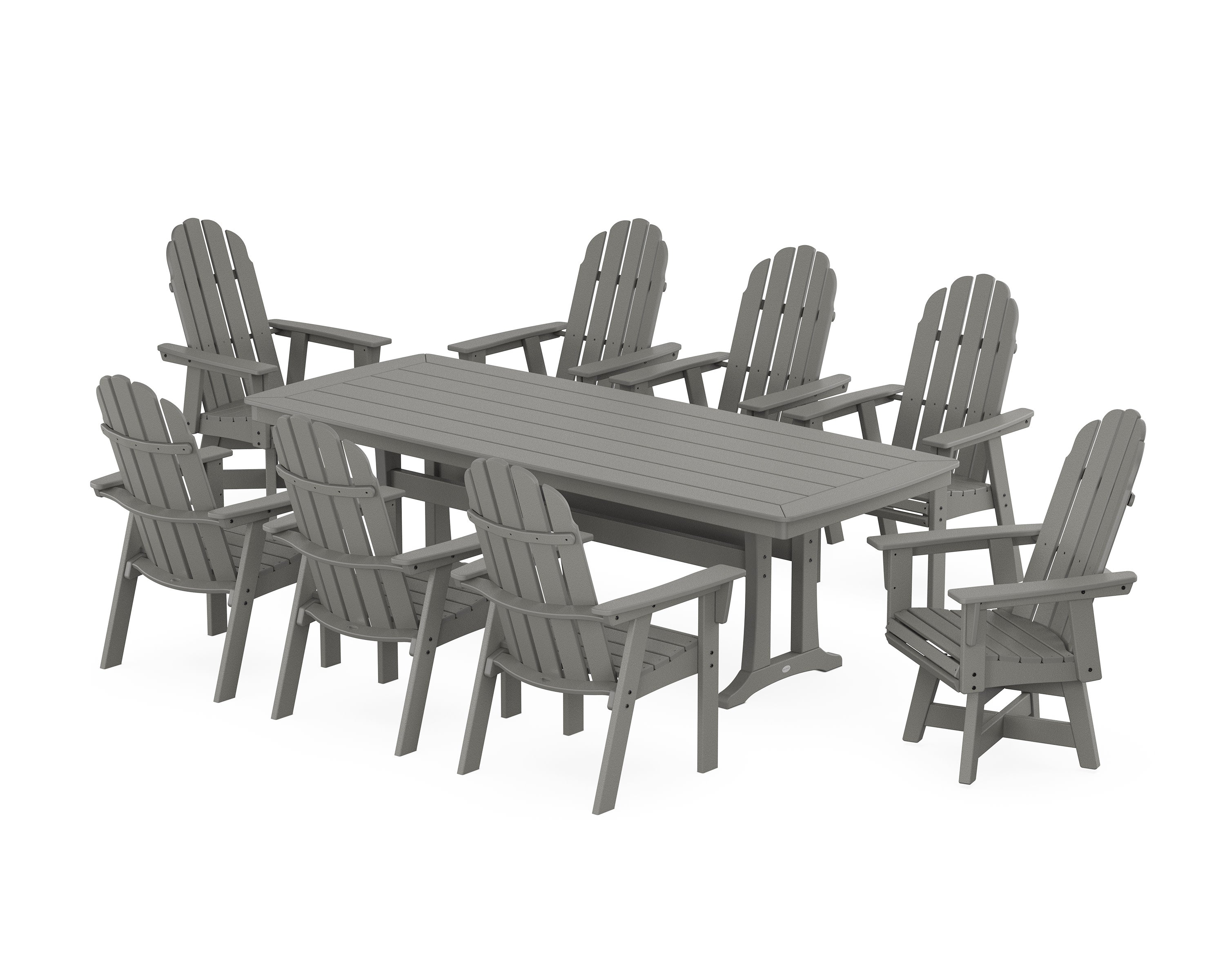 Vineyard Curveback Adirondack Swivel 9-Piece Dining Set with Trestle Legs in Slate Grey